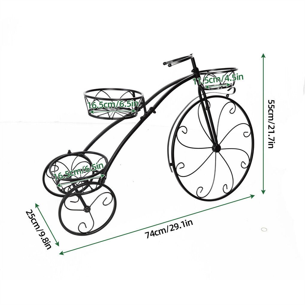 Iron Tricycle Plant Stand with Three Pot Holders - Black Solid Pattern - Home & Garden > Artificial Plants > Pots, Planters & Accessories - Rivercity House & Home Co. (ABN 18 642 972 209) - Affordable Modern Furniture Australia