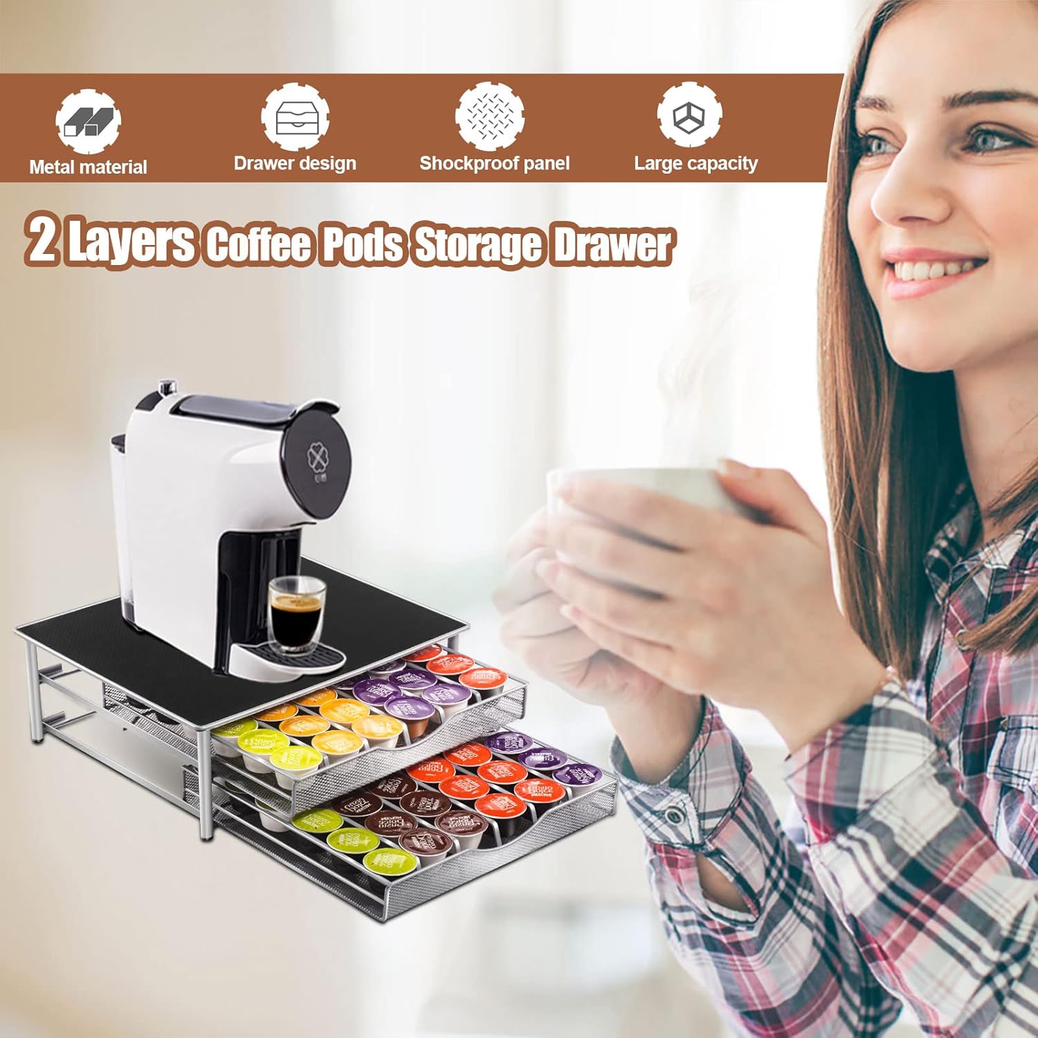 K - Cup Coffee Pod Drawer Organiser for 72 Pods with Counter Storage - Black - Appliances > Kitchen Appliances > Coffee Machines & Accessories - Rivercity House & Home Co. (ABN 18 642 972 209) - Affordable Modern Furniture Australia