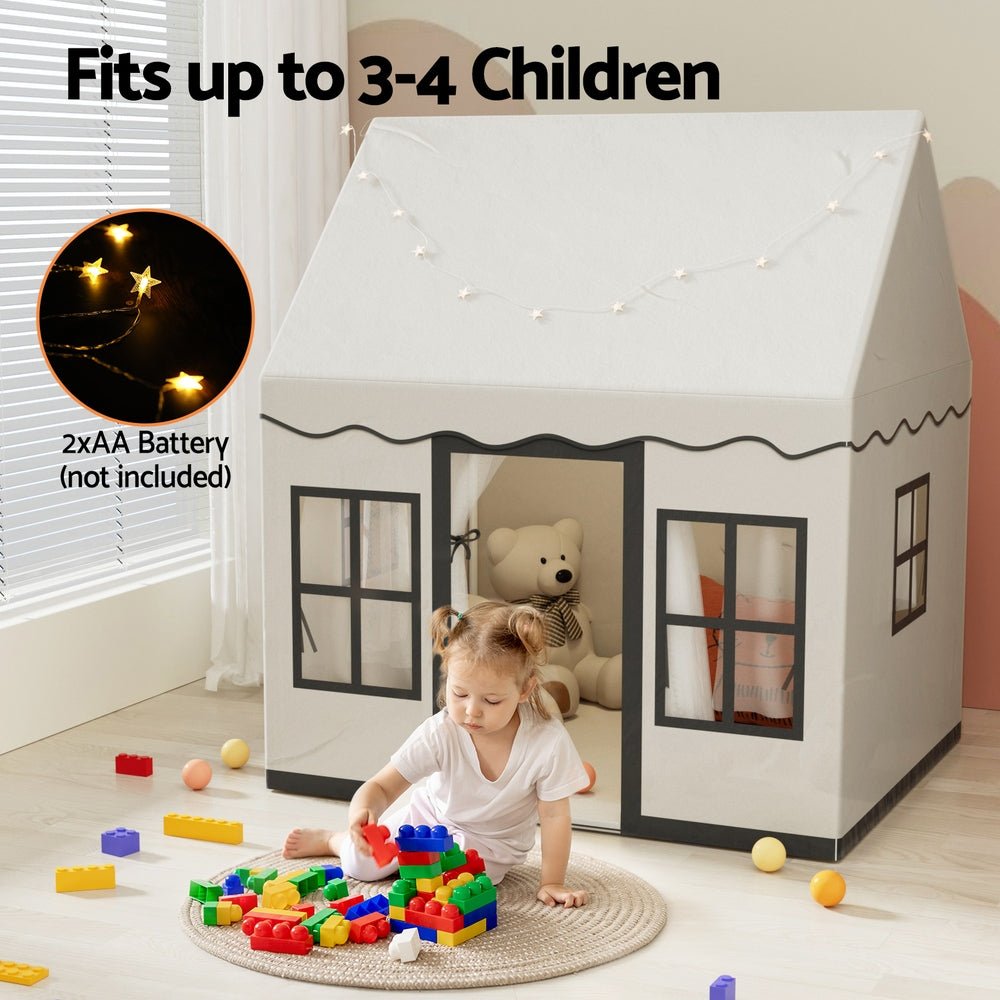 Kids Play Tent Playhouse Castle with String Lights Floor Mat Side Pock