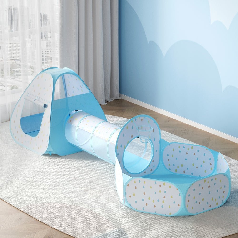 Keezi Kids Play Tent Pop Up Playhouse Ball Pit Tunnel Basketball Hoop Blue - Baby & Kids > Baby & Kids Others - Rivercity House & Home Co. (ABN 18 642 972 209) - Affordable Modern Furniture Australia