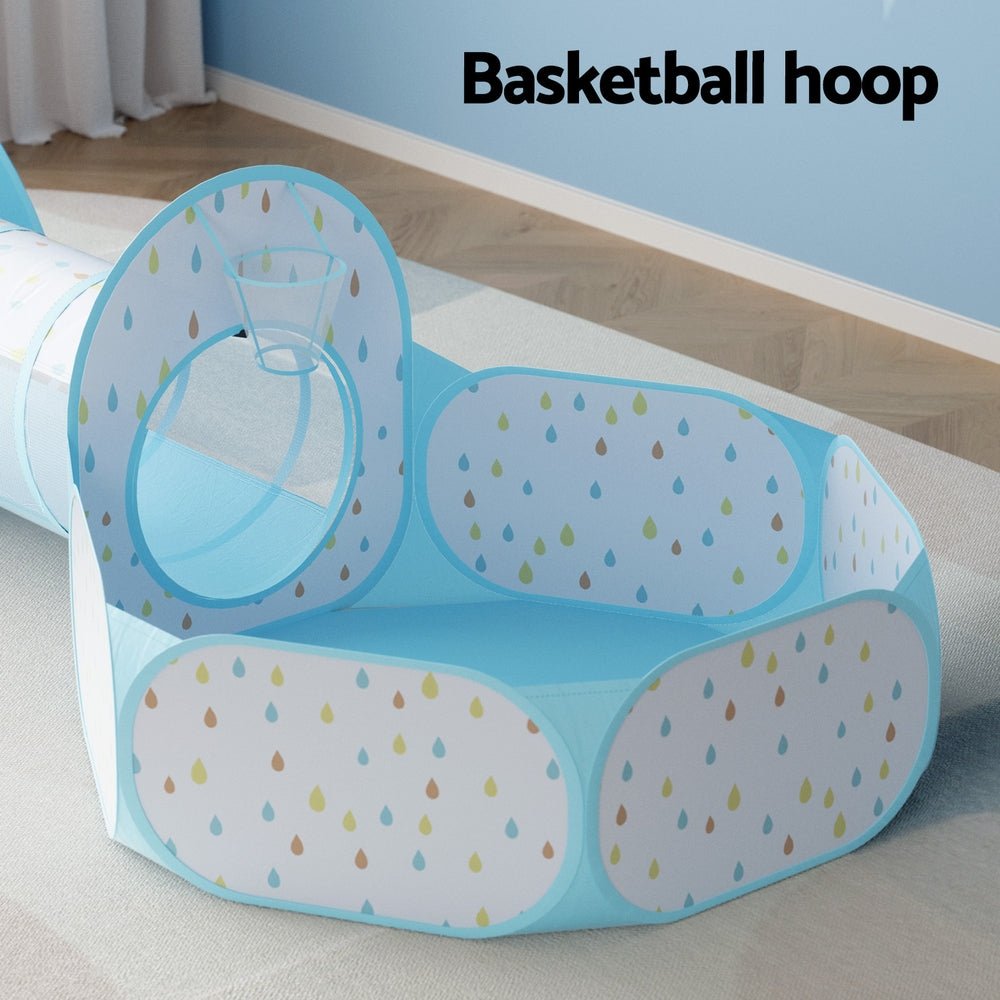 Keezi Kids Play Tent Pop Up Playhouse Ball Pit Tunnel Basketball Hoop Blue - Baby & Kids > Baby & Kids Others - Rivercity House & Home Co. (ABN 18 642 972 209) - Affordable Modern Furniture Australia