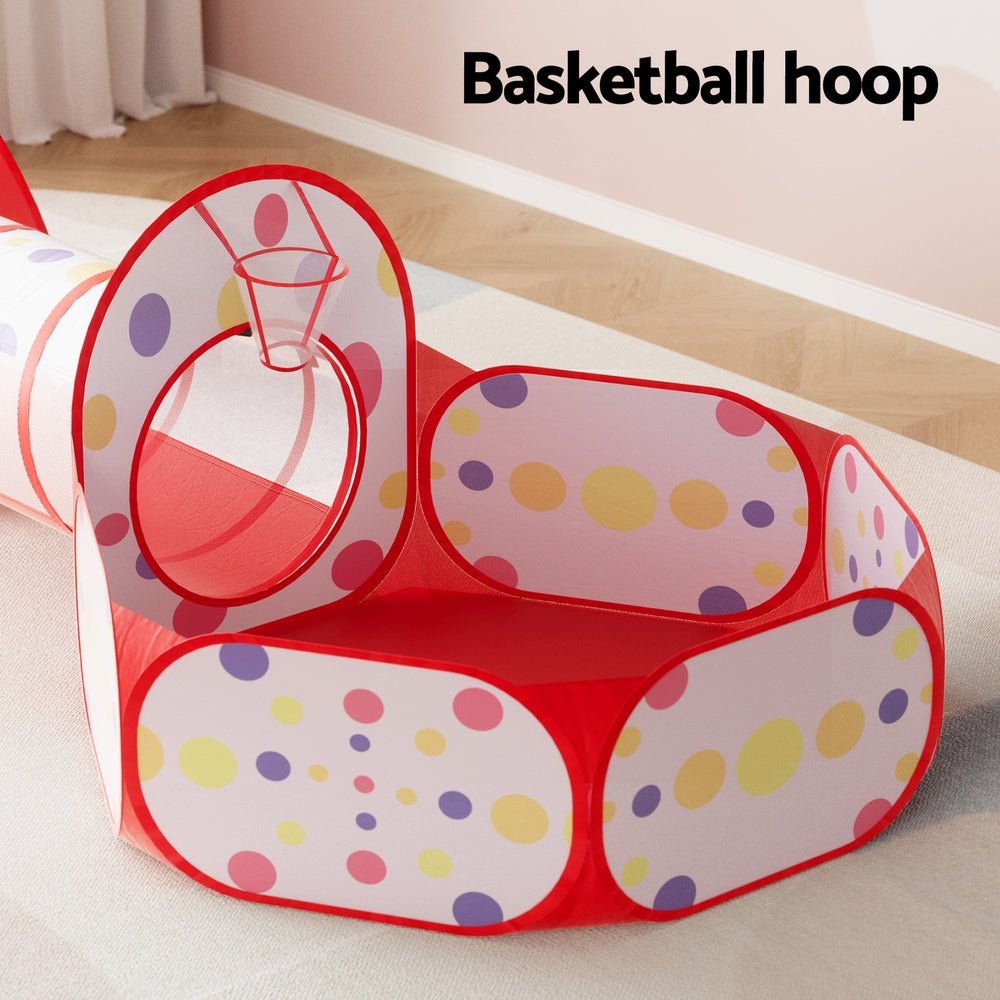 Keezi Kids Playhouse Play Tent Pop Up Teepee Ball Pit Tunnel Basketball Hoop Red - Baby & Kids > Baby & Kids Others - Rivercity House & Home Co. (ABN 18 642 972 209) - Affordable Modern Furniture Australia