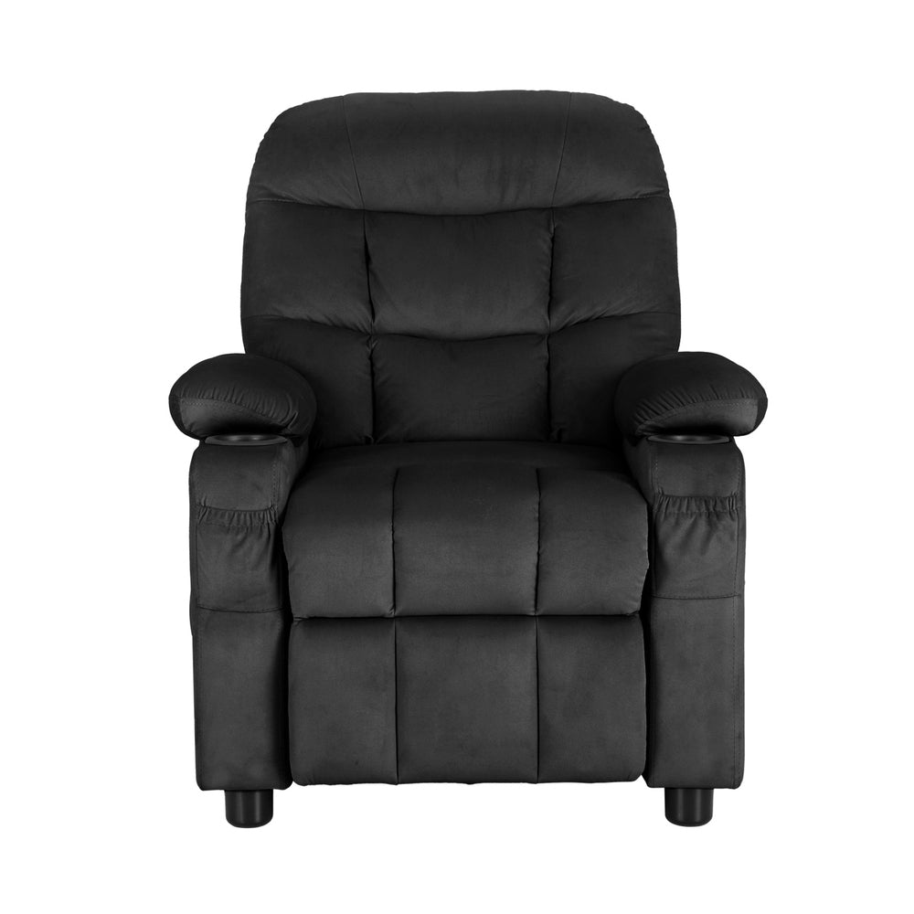 Keezi Kids Recliner Chair Black Velvet Sofa Lounge Couch Children Charis Armchair - Baby & Kids > Kid's Furniture - Rivercity House & Home Co. (ABN 18 642 972 209) - Affordable Modern Furniture Australia