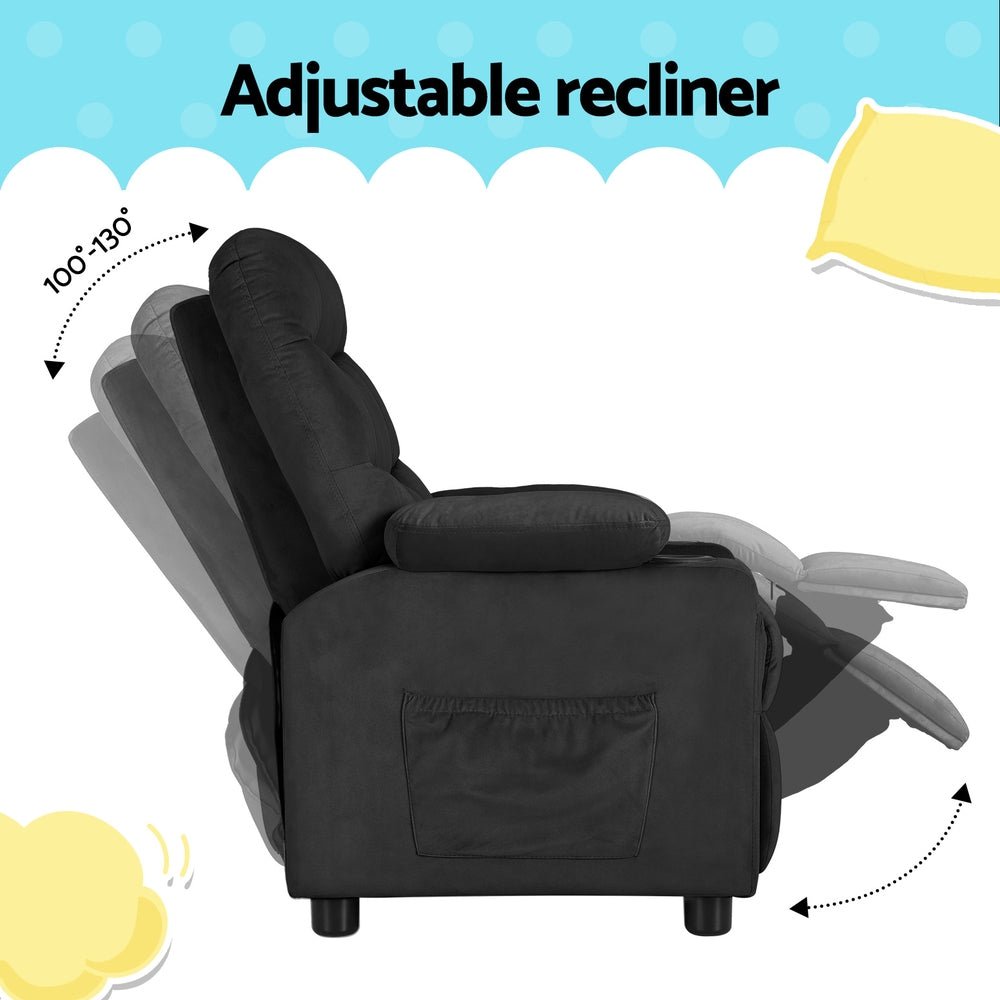 Keezi Kids Recliner Chair Black Velvet Sofa Lounge Couch Children Charis Armchair - Baby & Kids > Kid's Furniture - Rivercity House & Home Co. (ABN 18 642 972 209) - Affordable Modern Furniture Australia