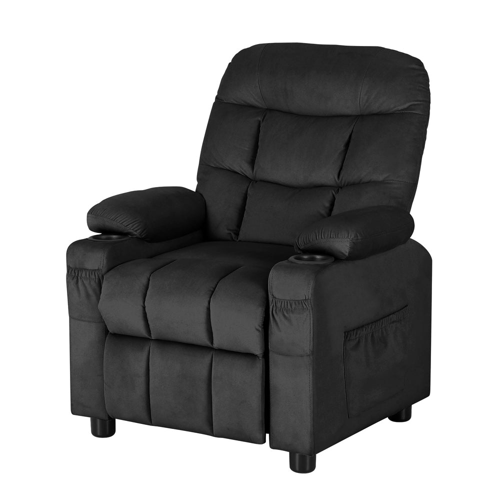 Keezi Kids Recliner Chair Black Velvet Sofa Lounge Couch Children Charis Armchair - Baby & Kids > Kid's Furniture - Rivercity House & Home Co. (ABN 18 642 972 209) - Affordable Modern Furniture Australia