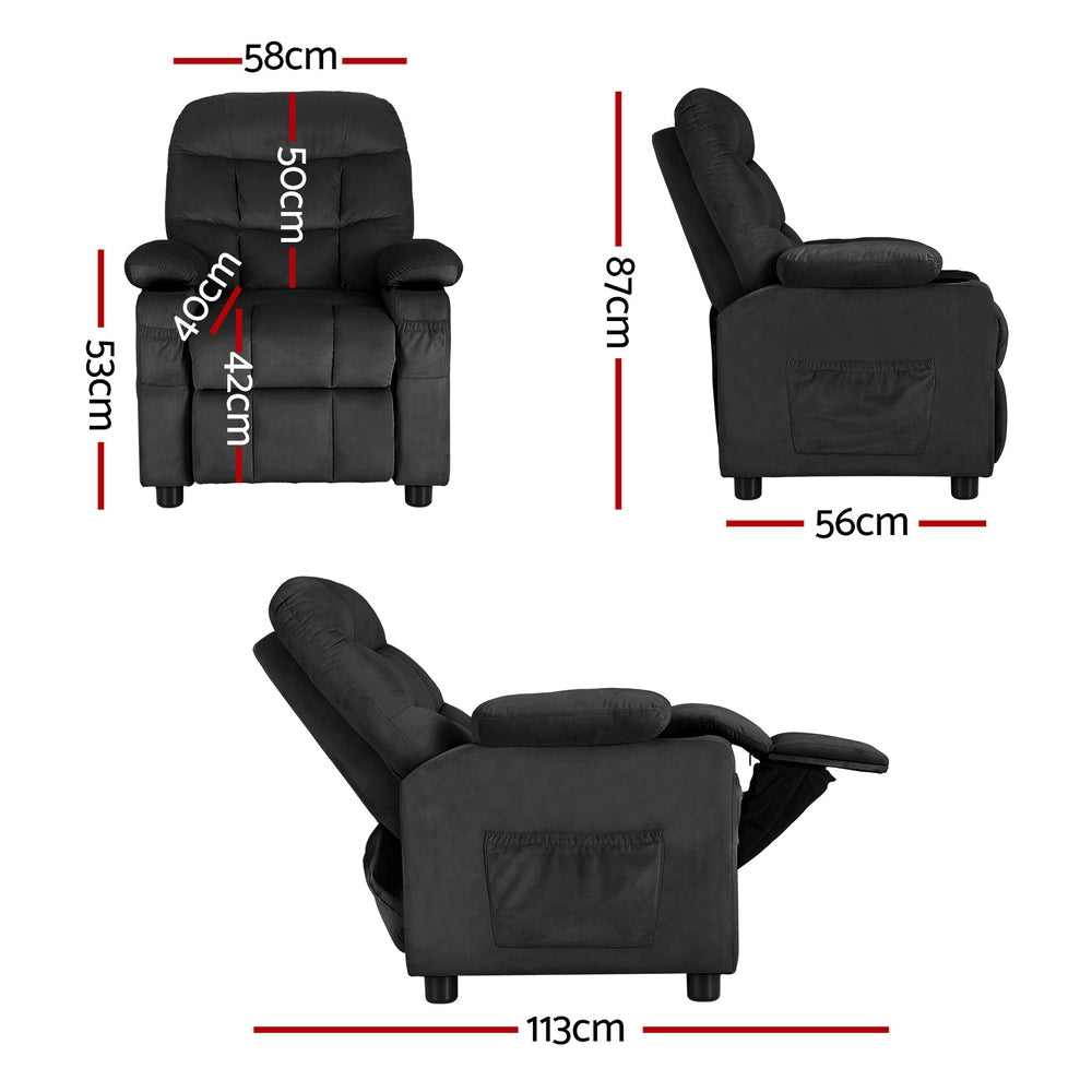 Keezi Kids Recliner Chair Black Velvet Sofa Lounge Couch Children Charis Armchair - Baby & Kids > Kid's Furniture - Rivercity House & Home Co. (ABN 18 642 972 209) - Affordable Modern Furniture Australia