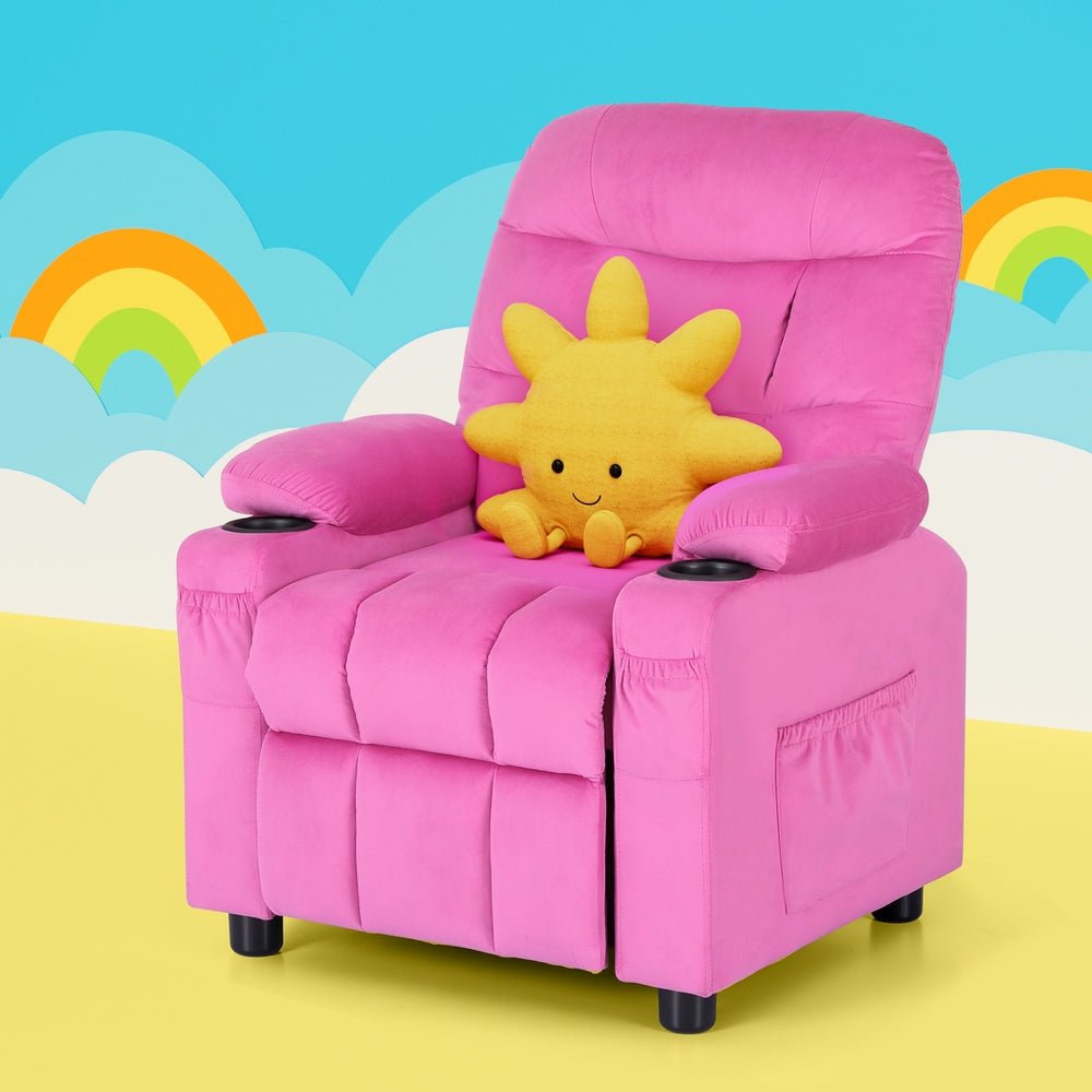 Keezi Kids Recliner Chair Pink Velvet Sofa Lounge Couch Children Charis Armchair - Baby & Kids > Kid's Furniture - Rivercity House & Home Co. (ABN 18 642 972 209) - Affordable Modern Furniture Australia