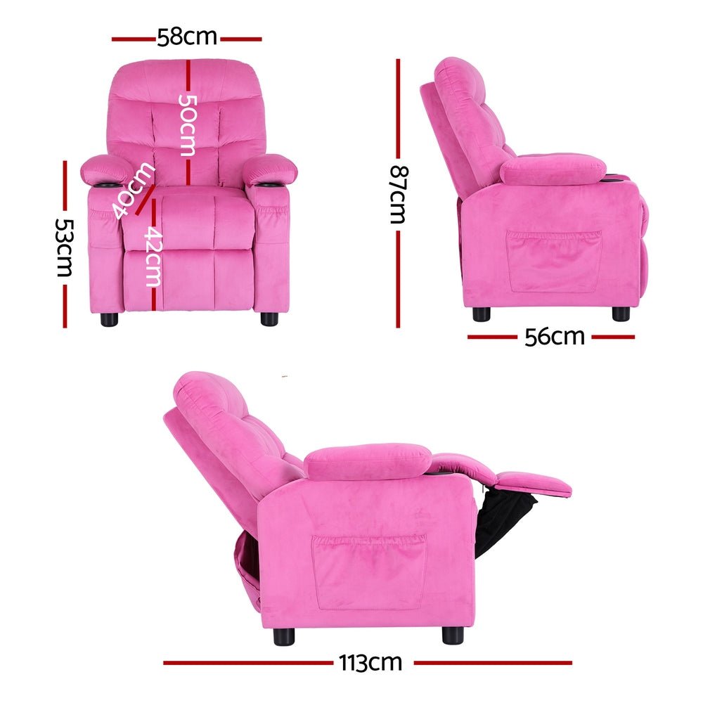 Keezi Kids Recliner Chair Pink Velvet Sofa Lounge Couch Children Charis Armchair - Baby & Kids > Kid's Furniture - Rivercity House & Home Co. (ABN 18 642 972 209) - Affordable Modern Furniture Australia