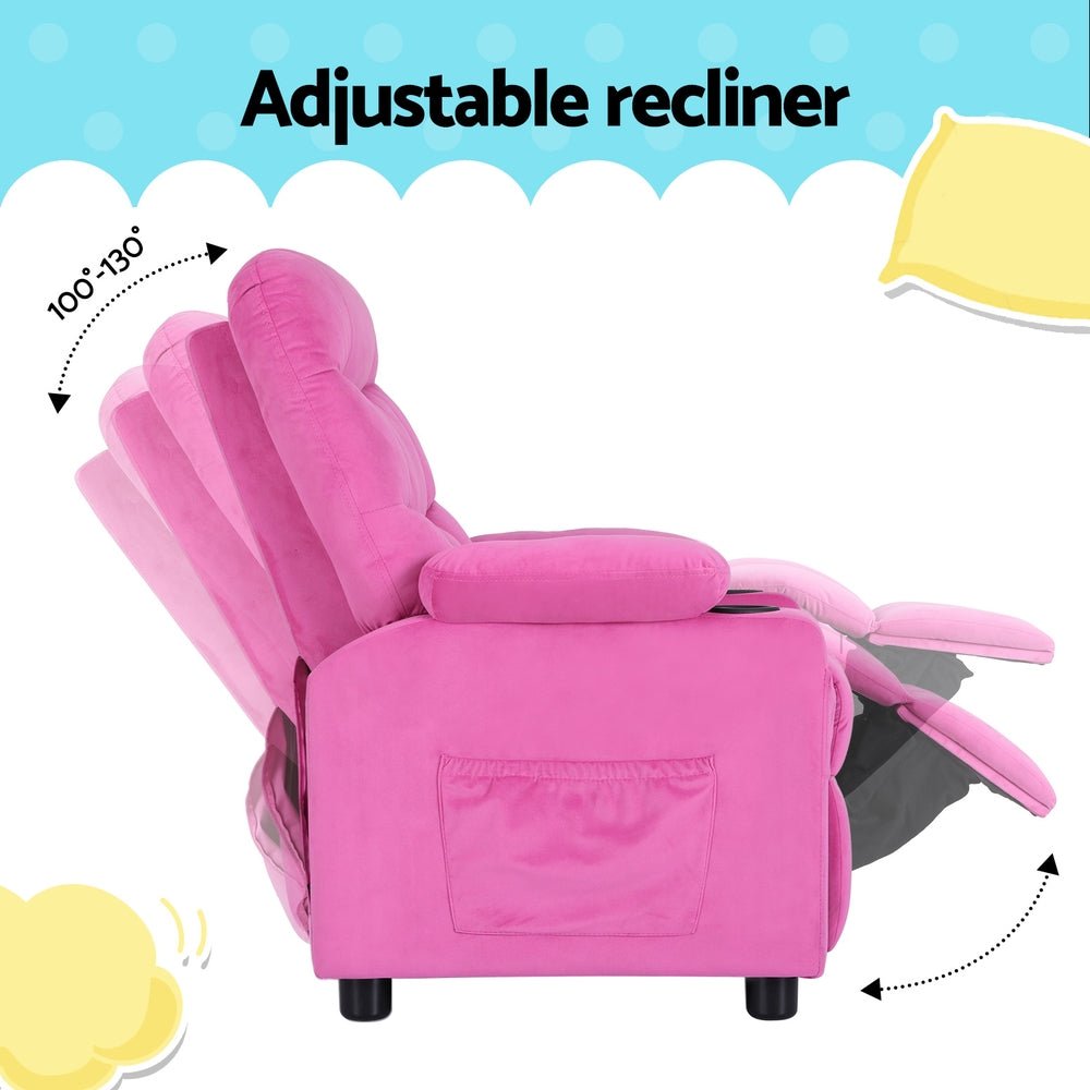 Keezi Kids Recliner Chair Pink Velvet Sofa Lounge Couch Children Charis Armchair - Baby & Kids > Kid's Furniture - Rivercity House & Home Co. (ABN 18 642 972 209) - Affordable Modern Furniture Australia