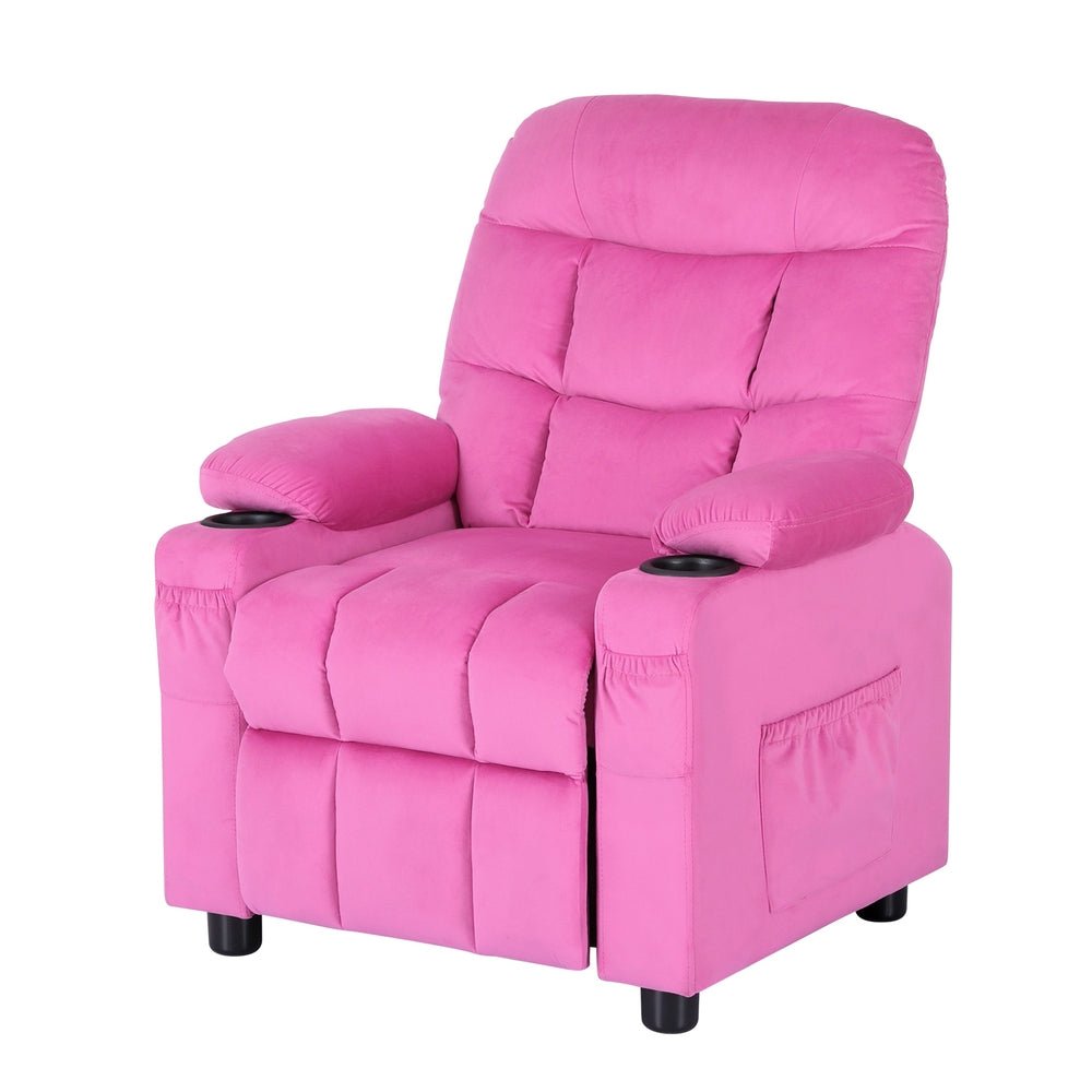 Kids Recliner Chair Pink Velvet Sofa Lounge Couch Children Charis Armc