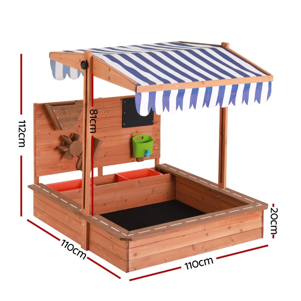 Keezi Kids Sandpit Wooden Canopy Sandbox With Cover Funnel Outdoor Toys 110cm - Baby & Kids > Baby & Kid's Toys > Outdoor Play Equipment - Rivercity House & Home Co. (ABN 18 642 972 209) - Affordable Modern Furniture Australia