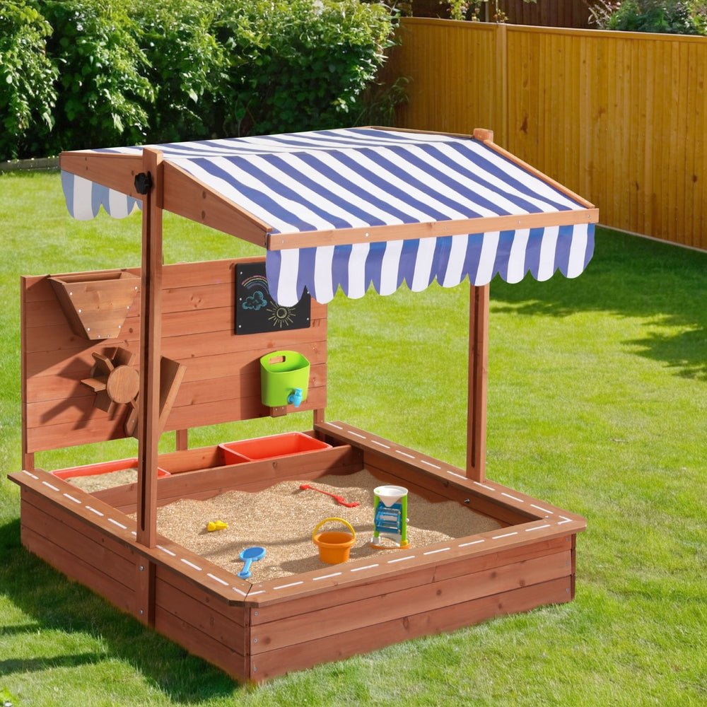 Keezi Kids Sandpit Wooden Canopy Sandbox With Cover Funnel Outdoor Toys 110cm - Baby & Kids > Baby & Kid's Toys > Outdoor Play Equipment - Rivercity House & Home Co. (ABN 18 642 972 209) - Affordable Modern Furniture Australia