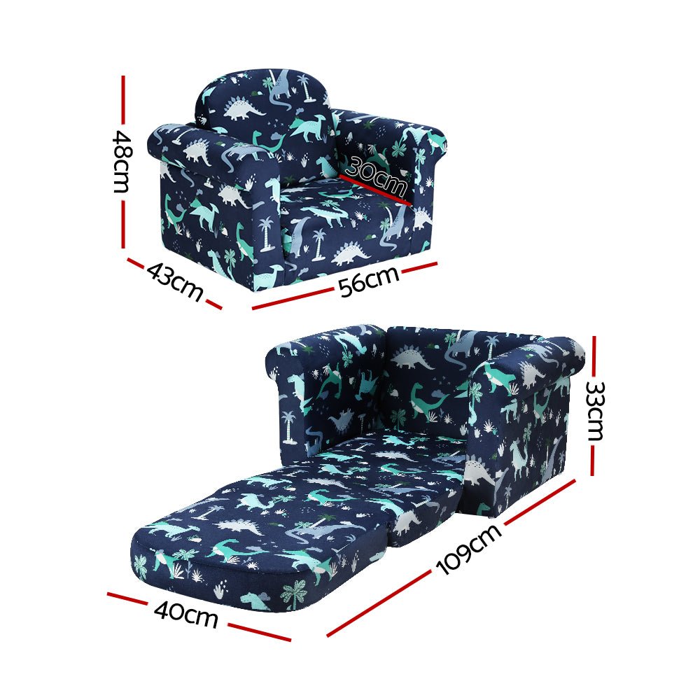 Keezi Kids Sofa 2 Seater Children Flip Open Couch Lounger Armchair Dinosaur Navy - Baby & Kids > Kid's Furniture - Rivercity House & Home Co. (ABN 18 642 972 209) - Affordable Modern Furniture Australia
