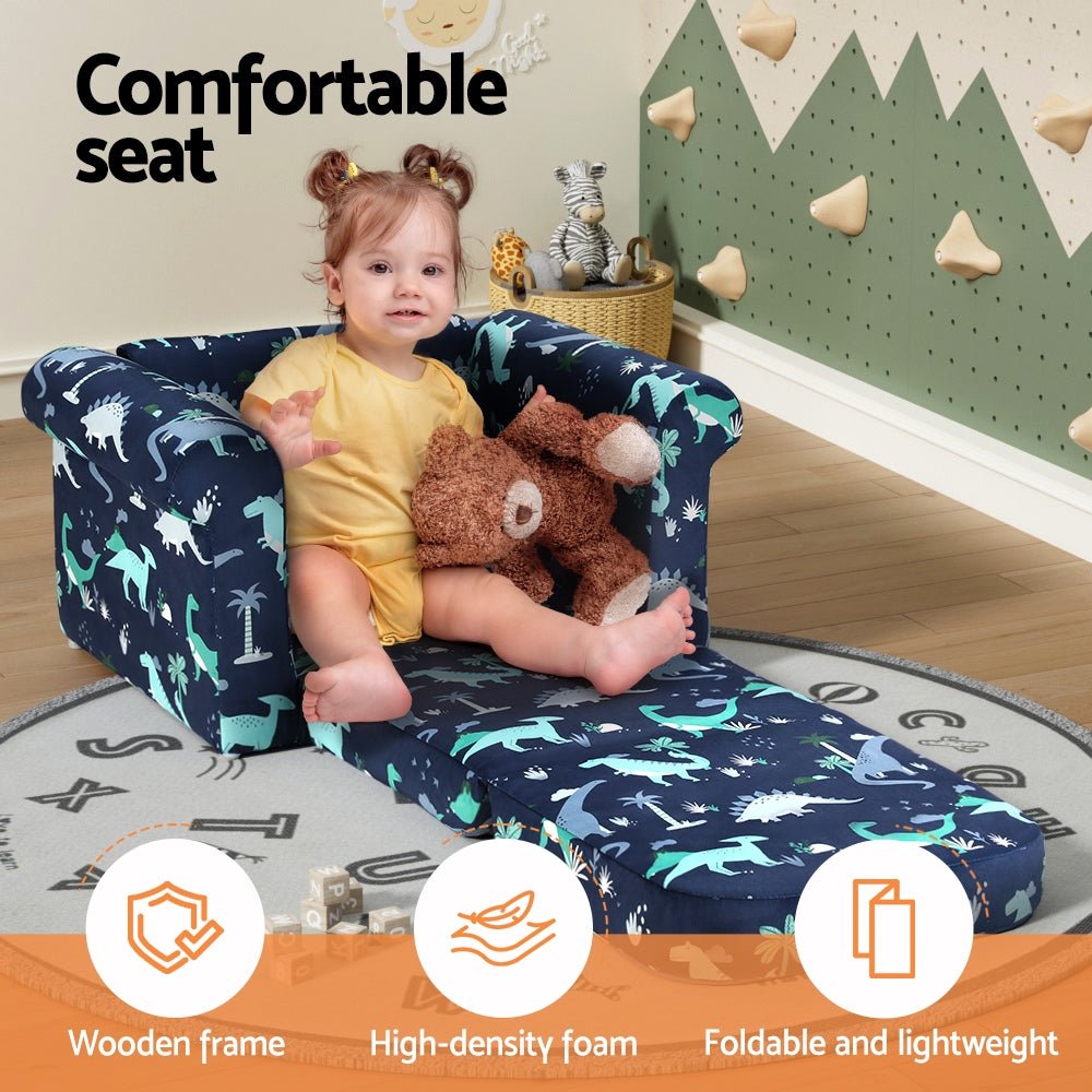 Keezi Kids Sofa 2 Seater Children Flip Open Couch Lounger Armchair Dinosaur Navy - Baby & Kids > Kid's Furniture - Rivercity House & Home Co. (ABN 18 642 972 209) - Affordable Modern Furniture Australia