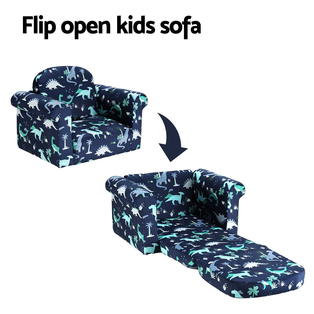 Keezi Kids Sofa 2 Seater Children Flip Open Couch Lounger Armchair Dinosaur Navy - Baby & Kids > Kid's Furniture - Rivercity House & Home Co. (ABN 18 642 972 209) - Affordable Modern Furniture Australia