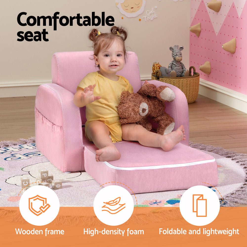 Keezi Kids Sofa 2 Seater Children Flip Open Couch Lounger Armchair Soft Pink - Baby & Kids > Kid's Furniture - Rivercity House & Home Co. (ABN 18 642 972 209) - Affordable Modern Furniture Australia