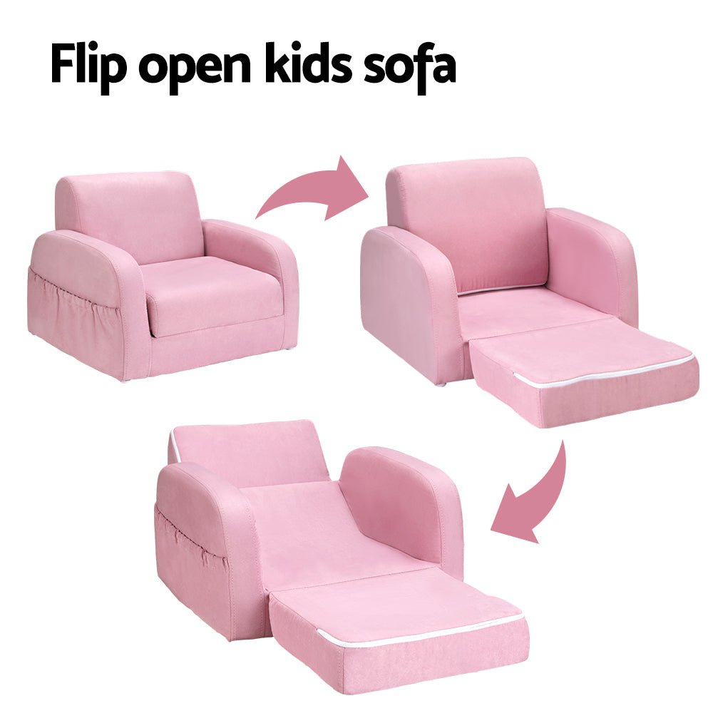 Keezi Kids Sofa 2 Seater Children Flip Open Couch Lounger Armchair Soft Pink - Baby & Kids > Kid's Furniture - Rivercity House & Home Co. (ABN 18 642 972 209) - Affordable Modern Furniture Australia