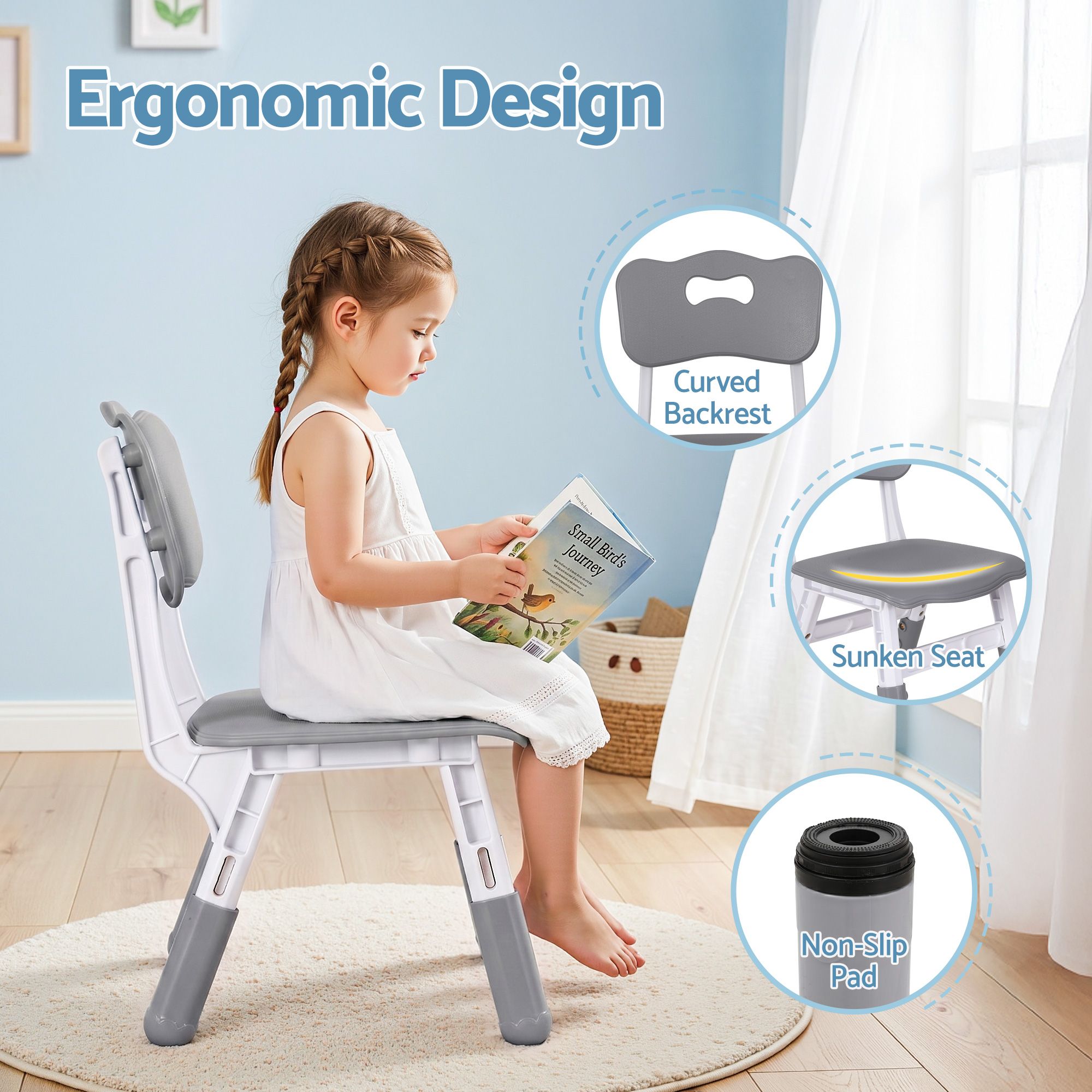 Keezi Kids Table and 4 Chairs Set Height Adjustable Toddler Desk and Chair Set for Ages 3 - 8, Children Activity Table with Graffiti Desktop for Learning Drawing Playing, Grey - Baby & Kids > Kid's Furniture > Kid's Tables, Chairs & Seats - Rivercity House & Home Co. (ABN 18 642 972 209) - Affordable Modern Furniture Australia