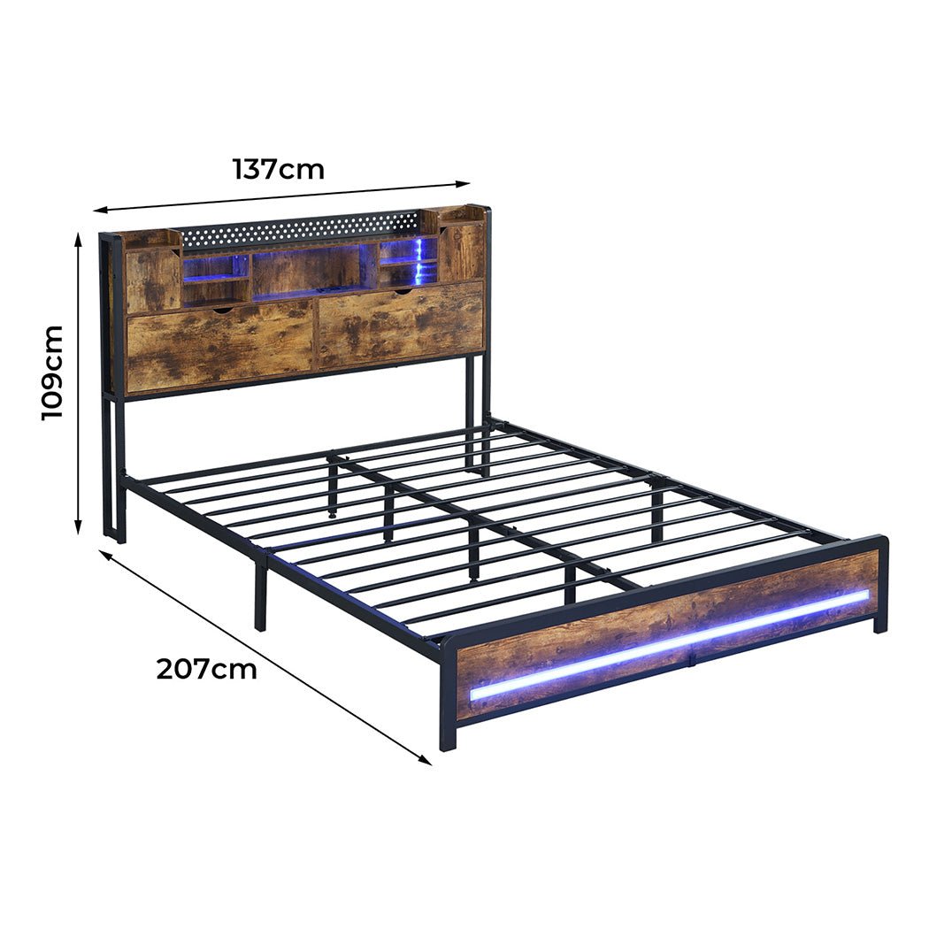 Kensley Double LED Storage Bed Frame – Industrial - Rivercity House & Home Co. (ABN 18 642 972 209) - Affordable Modern Furniture Australia