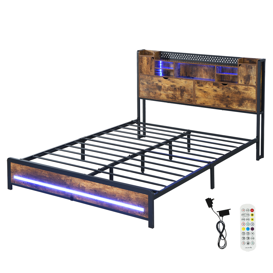 Kensley Double LED Storage Bed Frame – Industrial - Rivercity House & Home Co. (ABN 18 642 972 209) - Affordable Modern Furniture Australia