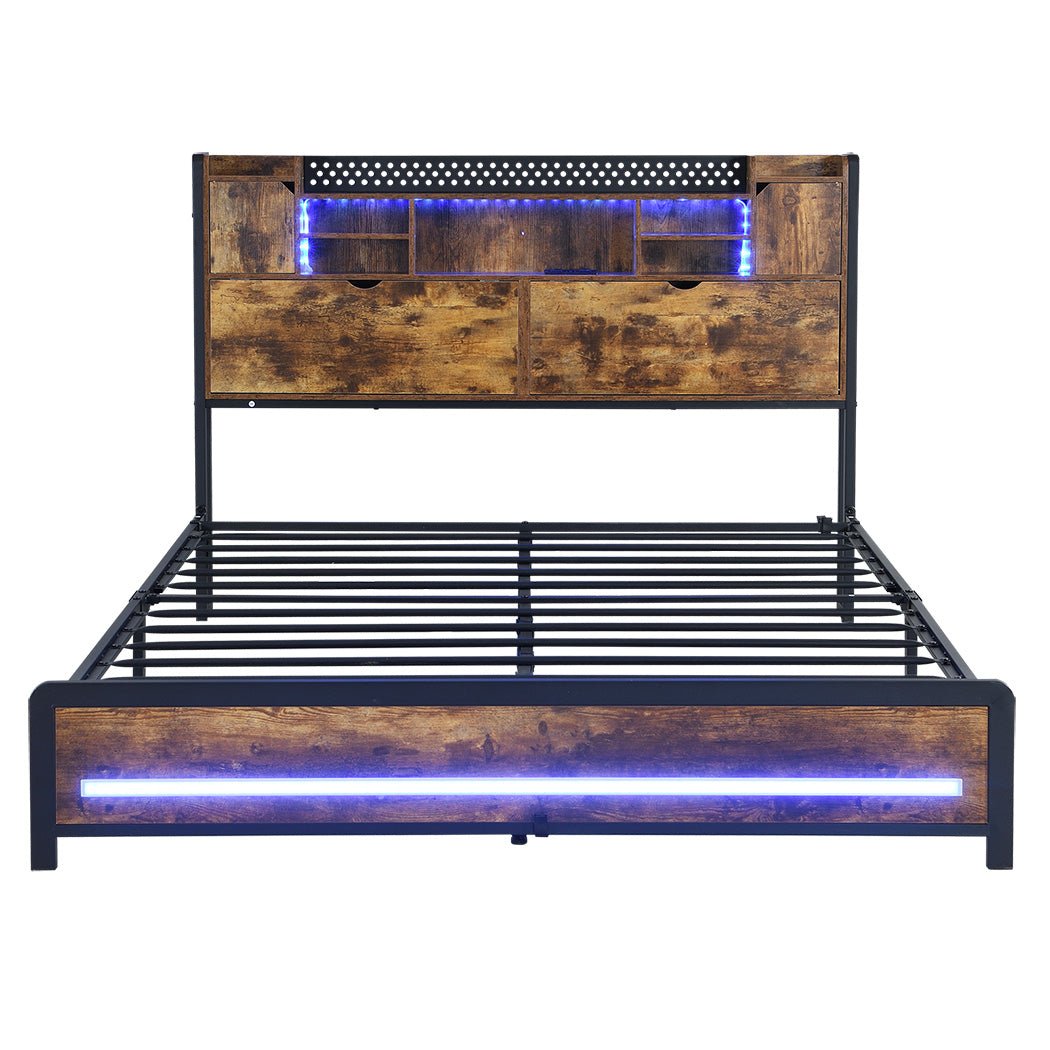 Kensley Double LED Storage Bed Frame – Industrial - Rivercity House & Home Co. (ABN 18 642 972 209) - Affordable Modern Furniture Australia