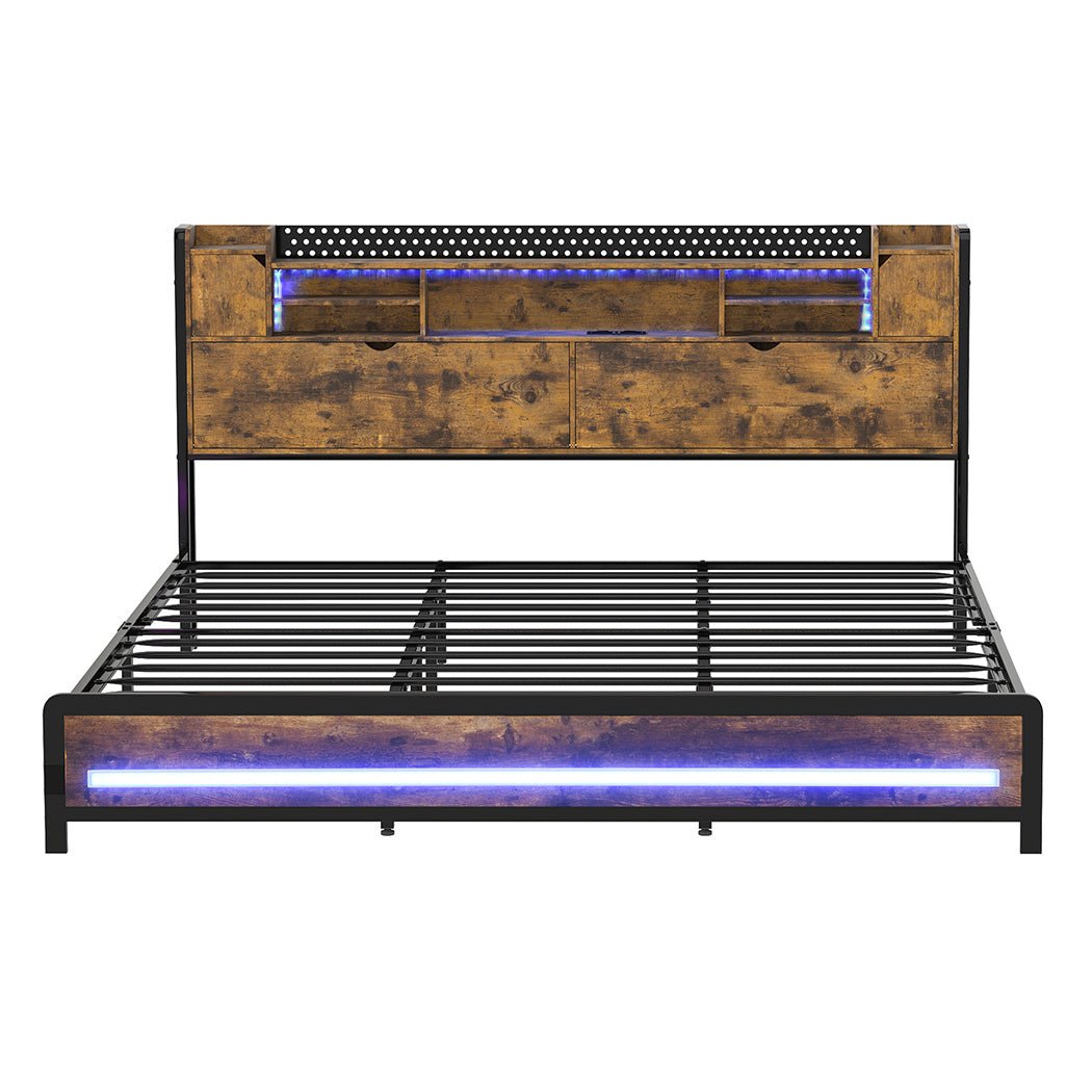Kensley King LED Storage Bed Frame – Industrial - Rivercity House & Home Co. (ABN 18 642 972 209) - Affordable Modern Furniture Australia