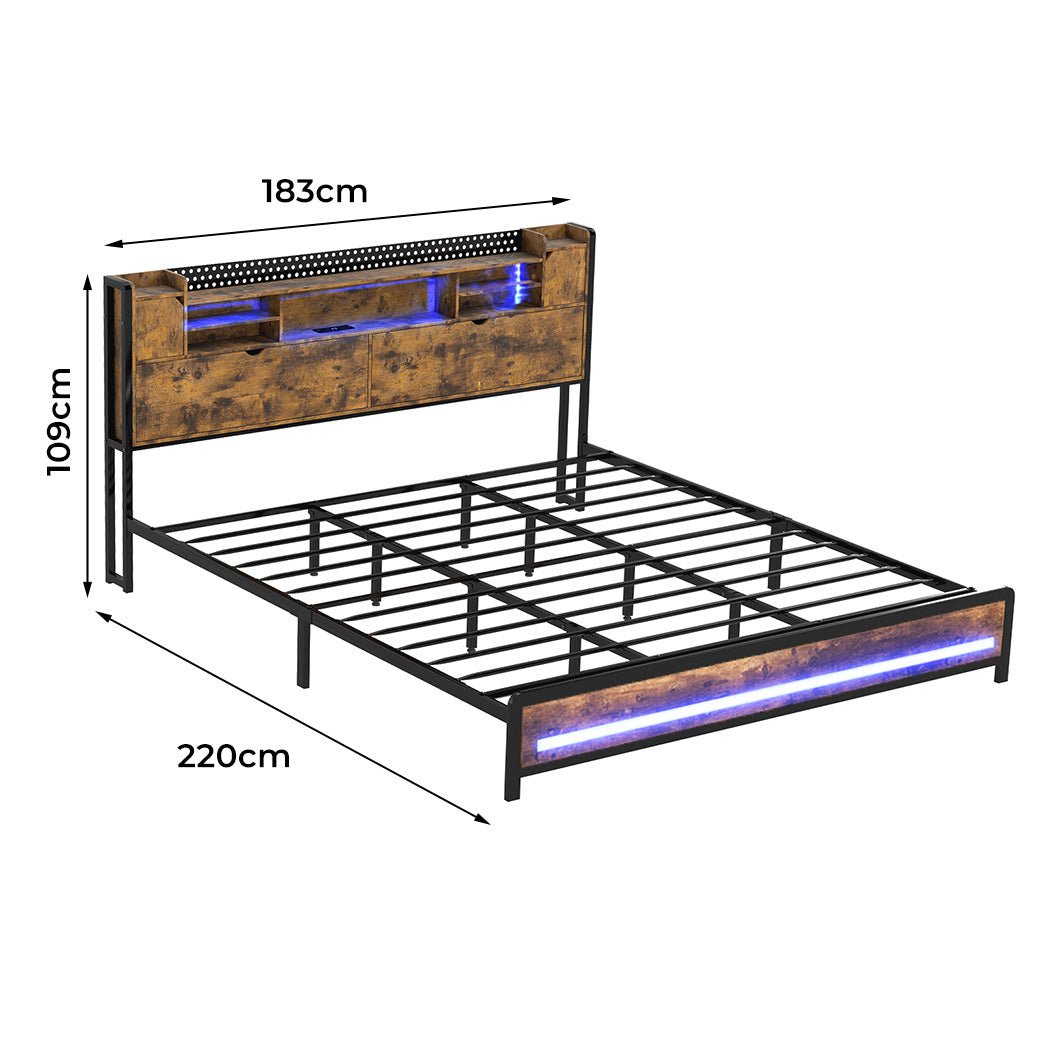 Kensley King LED Storage Bed Frame – Industrial - Rivercity House & Home Co. (ABN 18 642 972 209) - Affordable Modern Furniture Australia