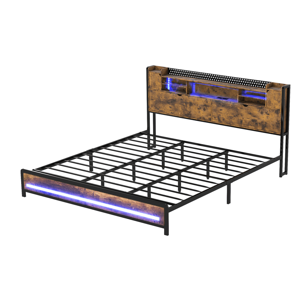 Kensley King LED Storage Bed Frame – Industrial - Rivercity House & Home Co. (ABN 18 642 972 209) - Affordable Modern Furniture Australia