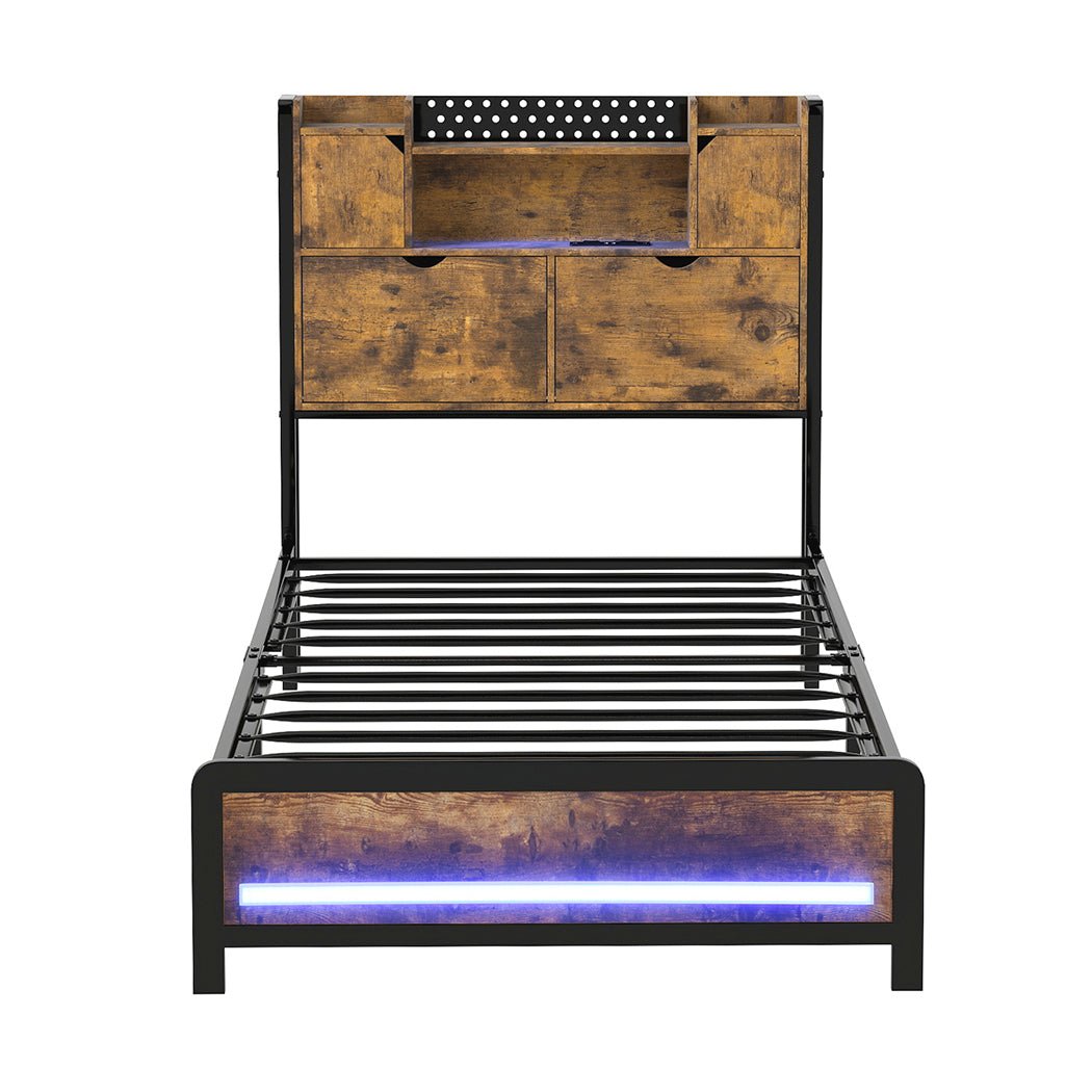 Kensley Single LED Storage Bed Frame – Industrial - Rivercity House & Home Co. (ABN 18 642 972 209) - Affordable Modern Furniture Australia