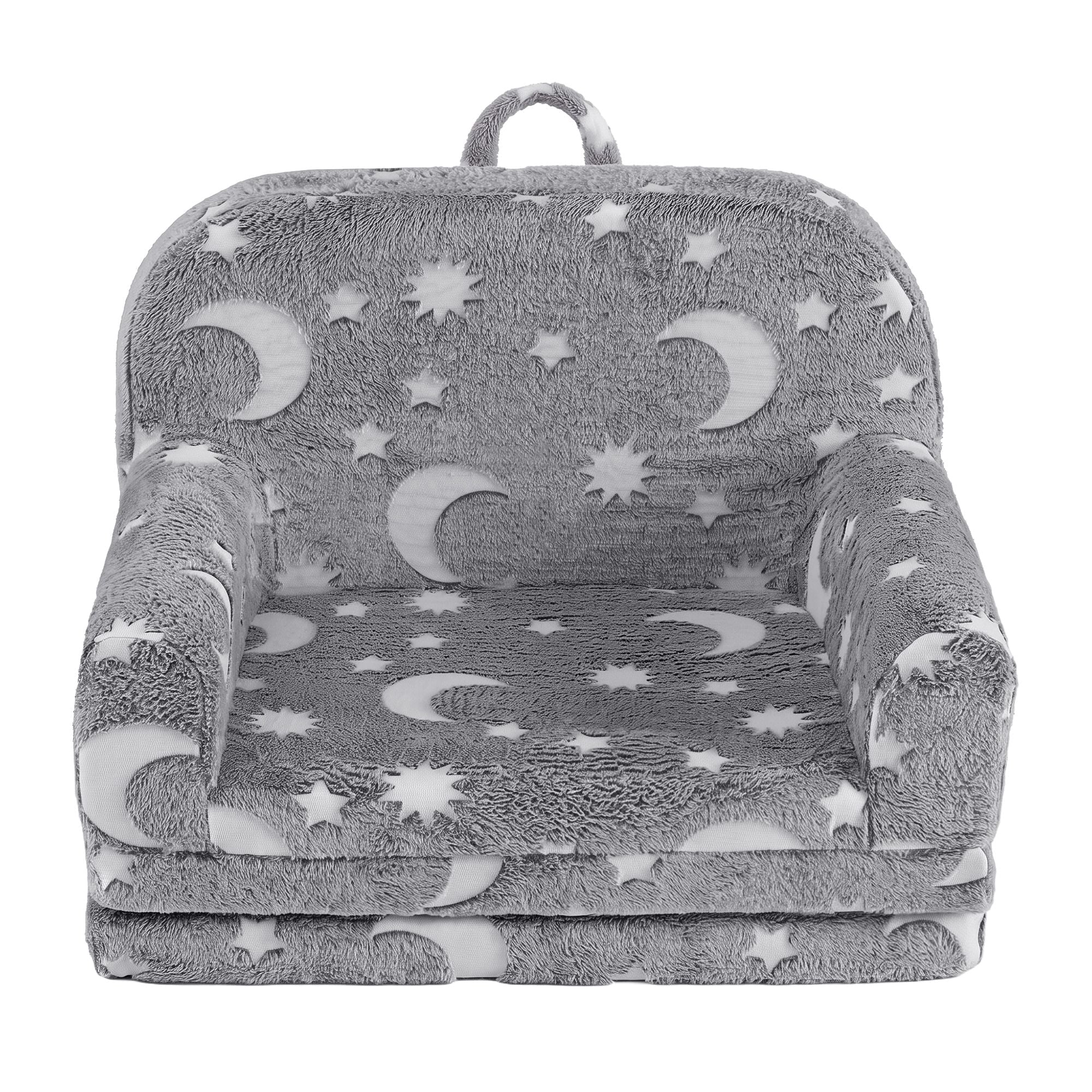 Kids 2-in-1 Fold Out Sofa Bed with Removable Washable Cover, Carry Handle, Storage Pocket, Glow in the Dark, Grey - Baby & Kids > Kid's Furniture > Kid's Tables, Chairs & Seats - Rivercity House & Home Co. (ABN 18 642 972 209) - Affordable Modern Furniture Australia