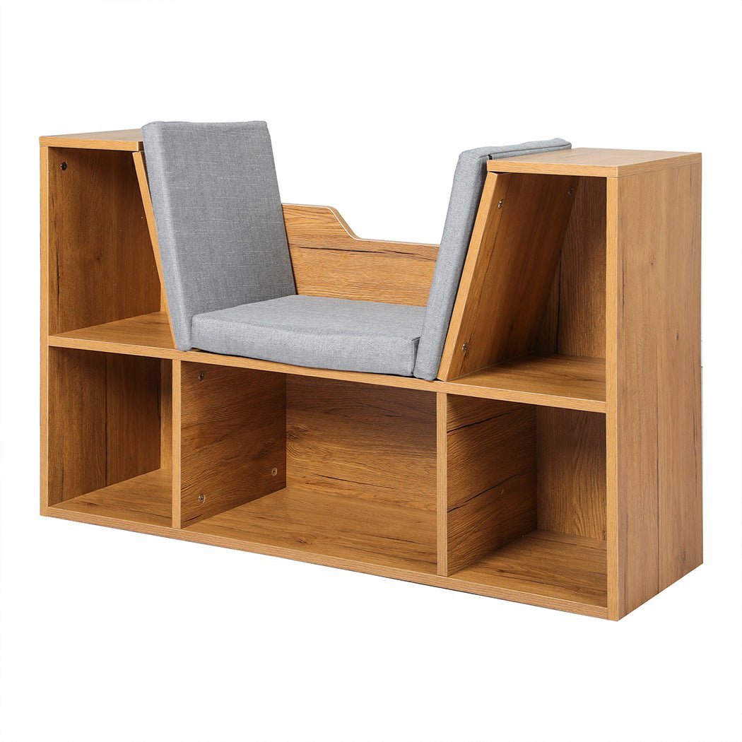 Kids Bookcase Toy Storage Box with Seat - Brown - Rivercity House & Home Co. (ABN 18 642 972 209) - Affordable Modern Furniture Australia