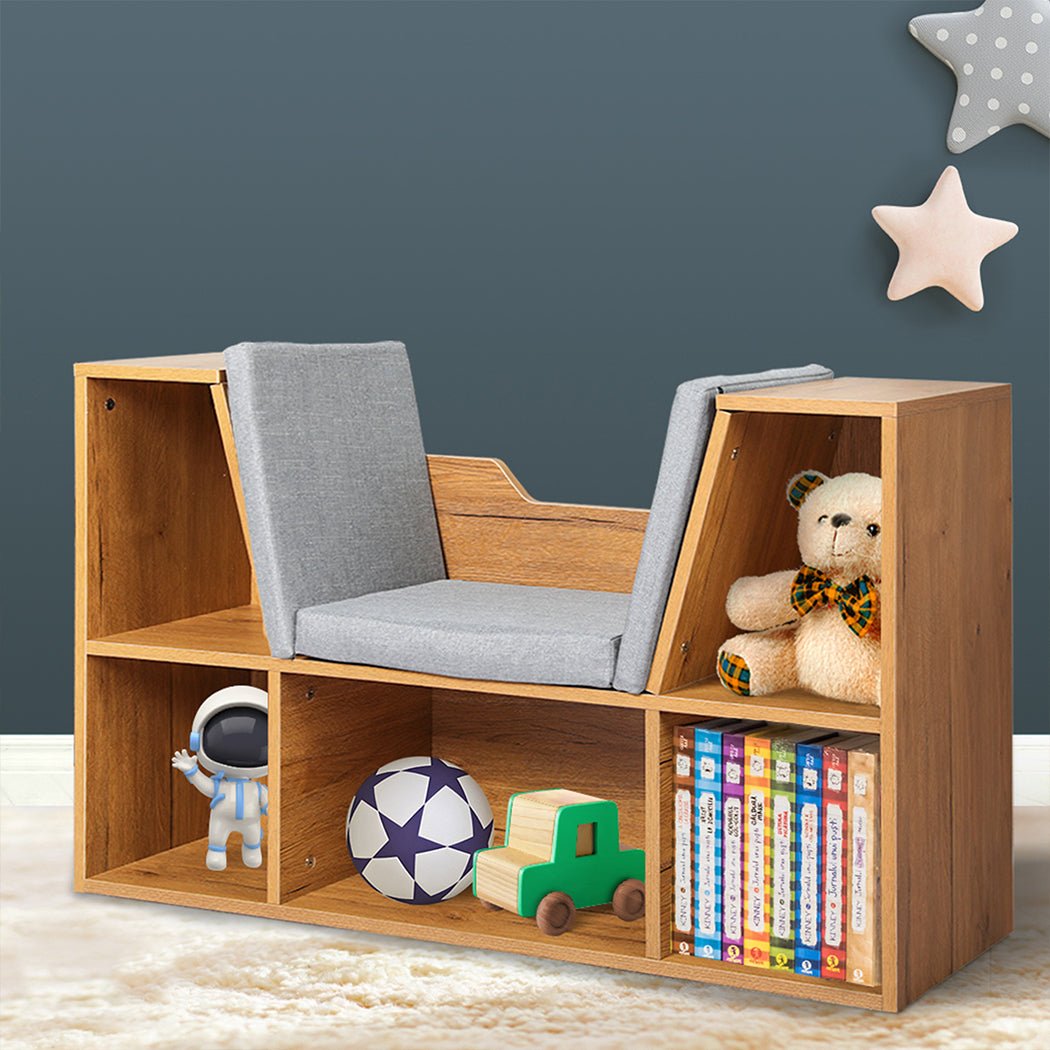 Kids Bookcase Toy Storage Box with Seat - Brown - Rivercity House & Home Co. (ABN 18 642 972 209) - Affordable Modern Furniture Australia