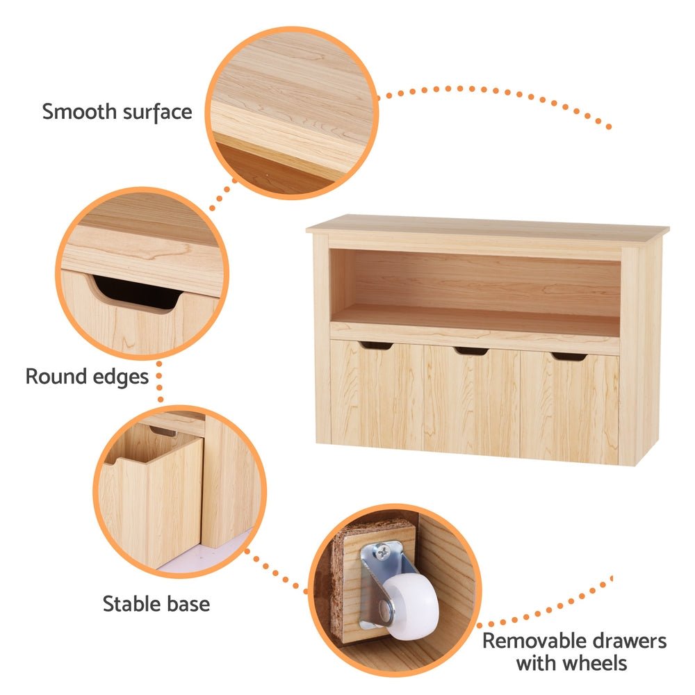 Kids Bookshelf 3 Drawers Storage Children Bookcase Toy Organiser Display Wooden - Furniture > Living Room > Bookcases & Shelves - Rivercity House & Home Co. (ABN 18 642 972 209) - Affordable Modern Furniture Australia