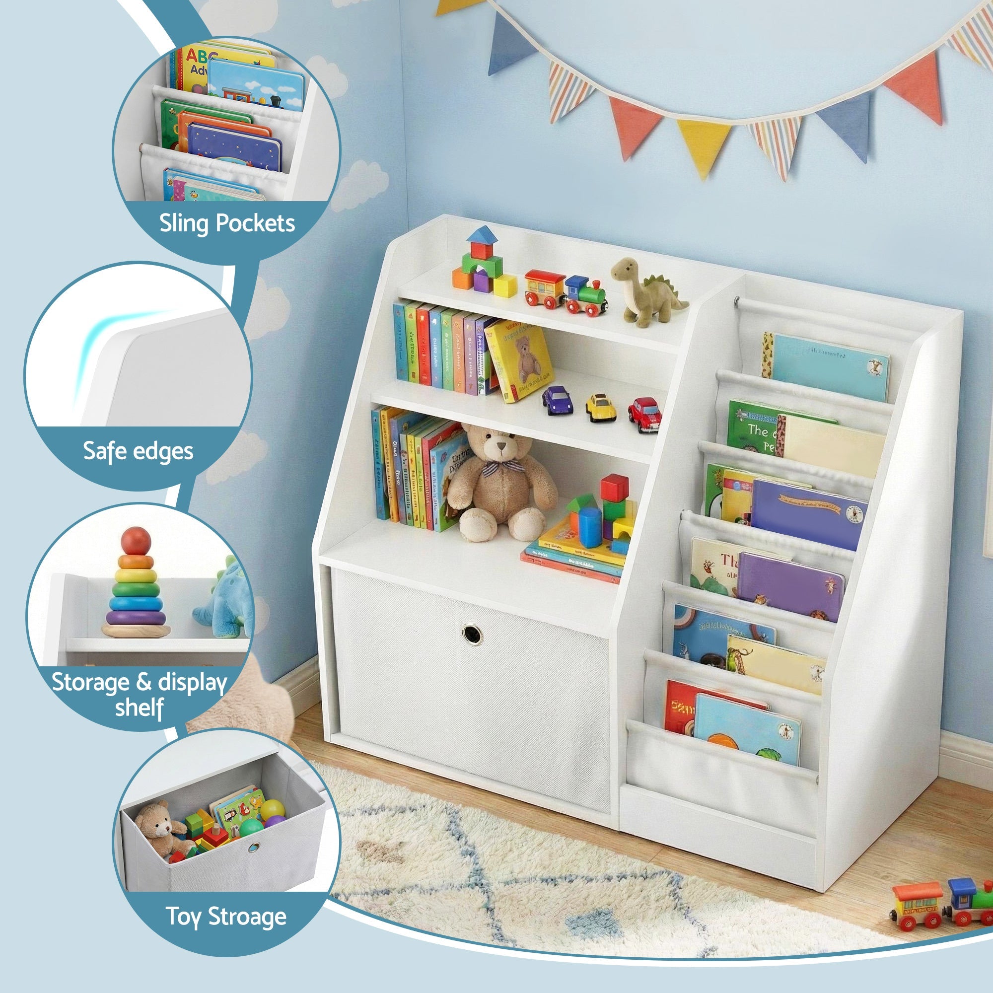 Kids Bookshelf Children Bookcase Organizer Storage Rack Display Drawer White - Baby & Kids > Kid's Furniture > Kid's Bookcases & Shelves - Rivercity House & Home Co. (ABN 18 642 972 209) - Affordable Modern Furniture Australia