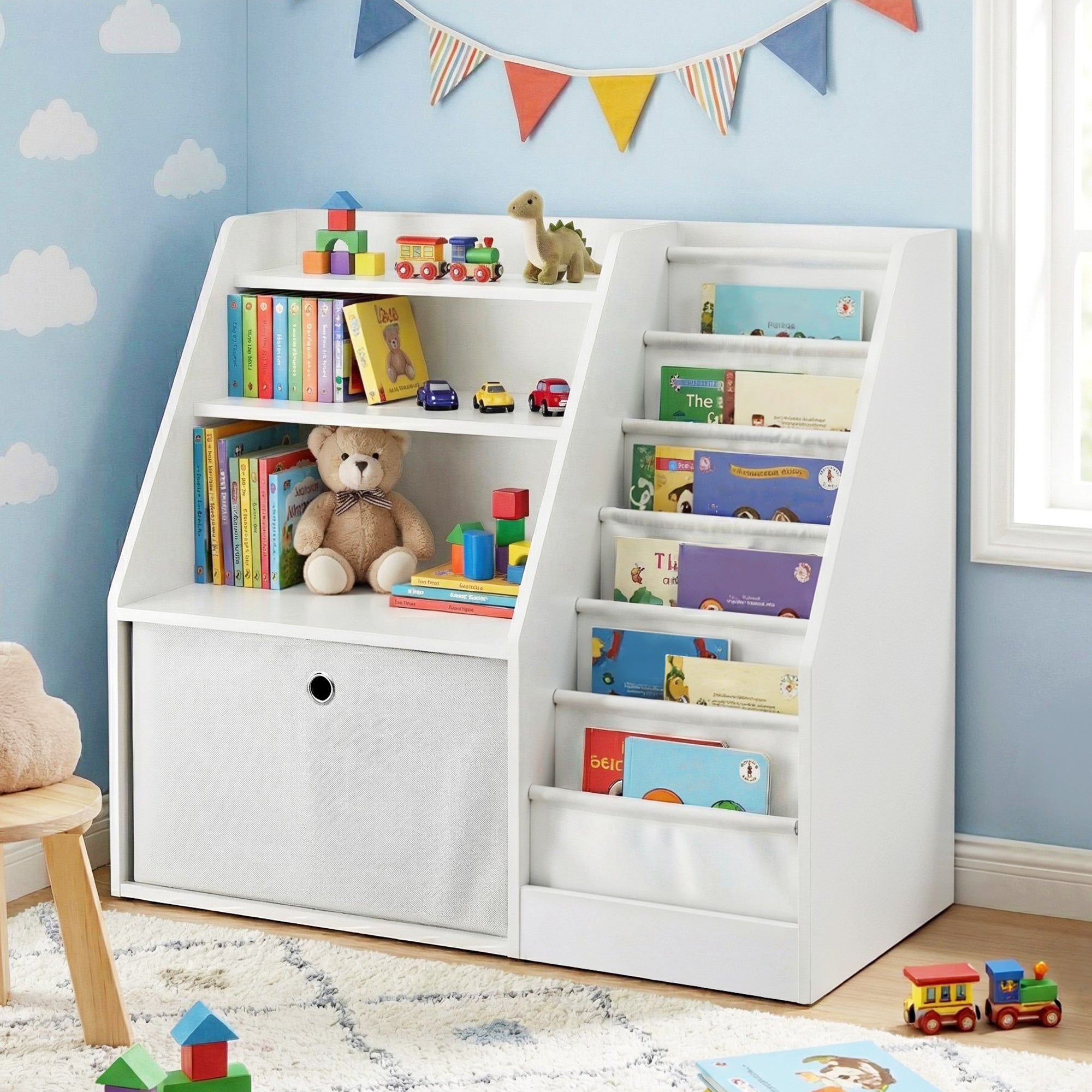 Kids Bookshelf Children Bookcase Organizer Storage Rack Display Drawer White - Baby & Kids > Kid's Furniture > Kid's Bookcases & Shelves - Rivercity House & Home Co. (ABN 18 642 972 209) - Affordable Modern Furniture Australia