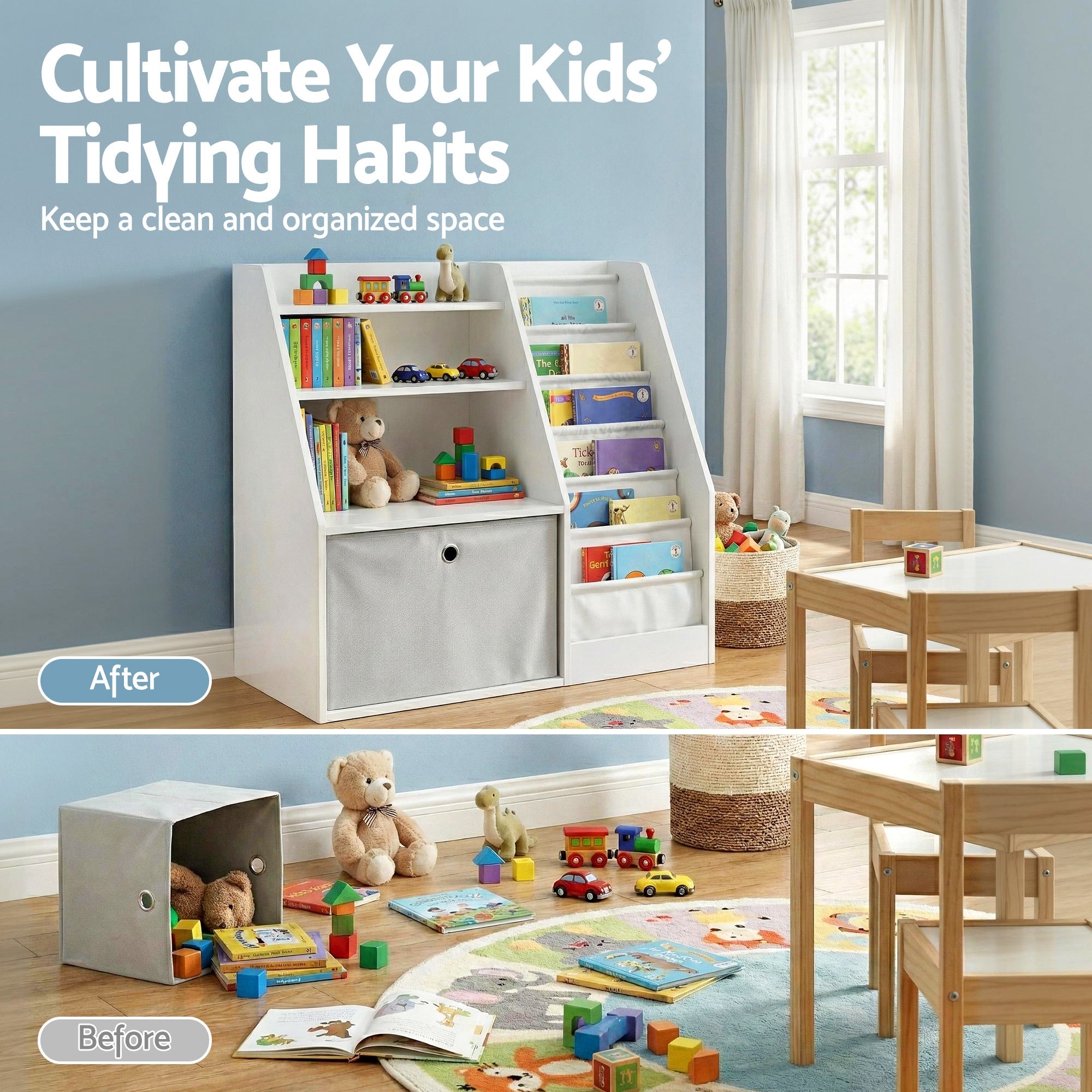 Kids Bookshelf Children Bookcase Organizer Storage Rack Display Drawer White - Baby & Kids > Kid's Furniture > Kid's Bookcases & Shelves - Rivercity House & Home Co. (ABN 18 642 972 209) - Affordable Modern Furniture Australia