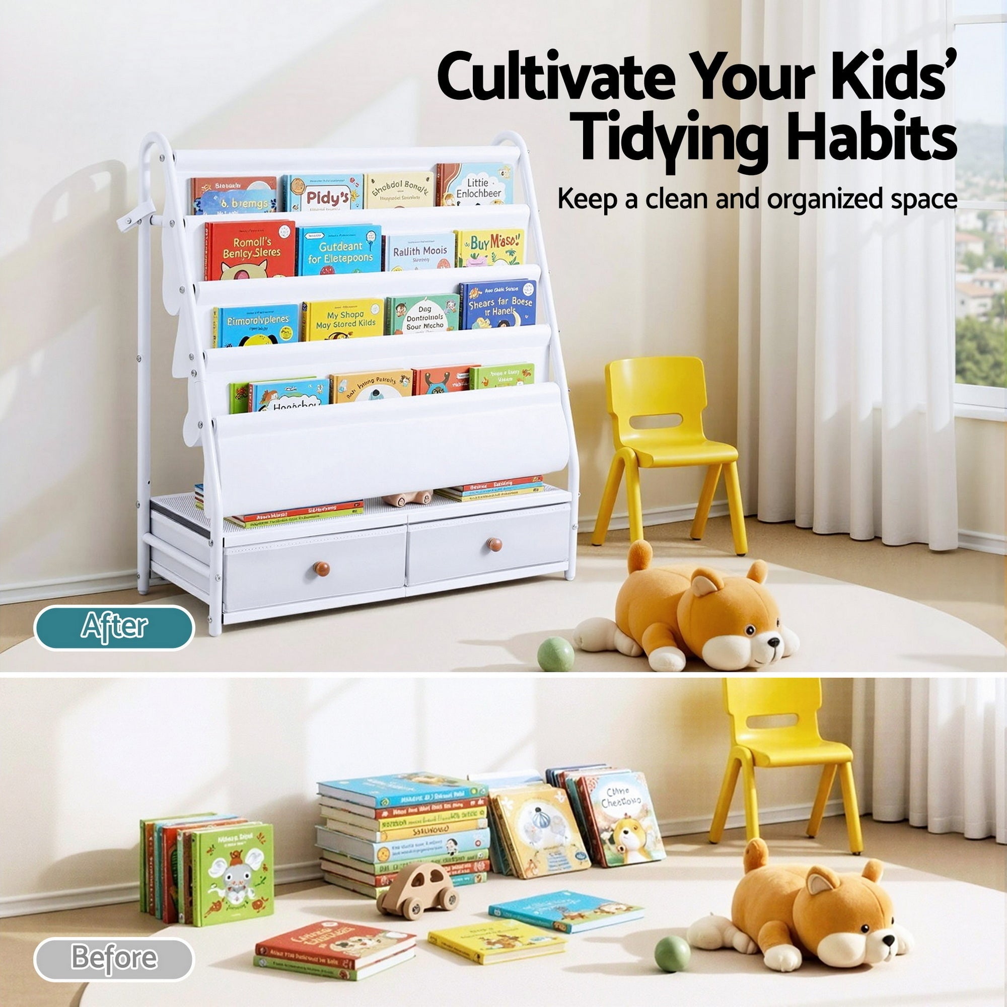 Kids Bookshelf Metal Storage Rack Toy Organiser Display Shelf Drawer White - Baby & Kids > Kid's Furniture > Kid's Bookcases & Shelves - Rivercity House & Home Co. (ABN 18 642 972 209) - Affordable Modern Furniture Australia
