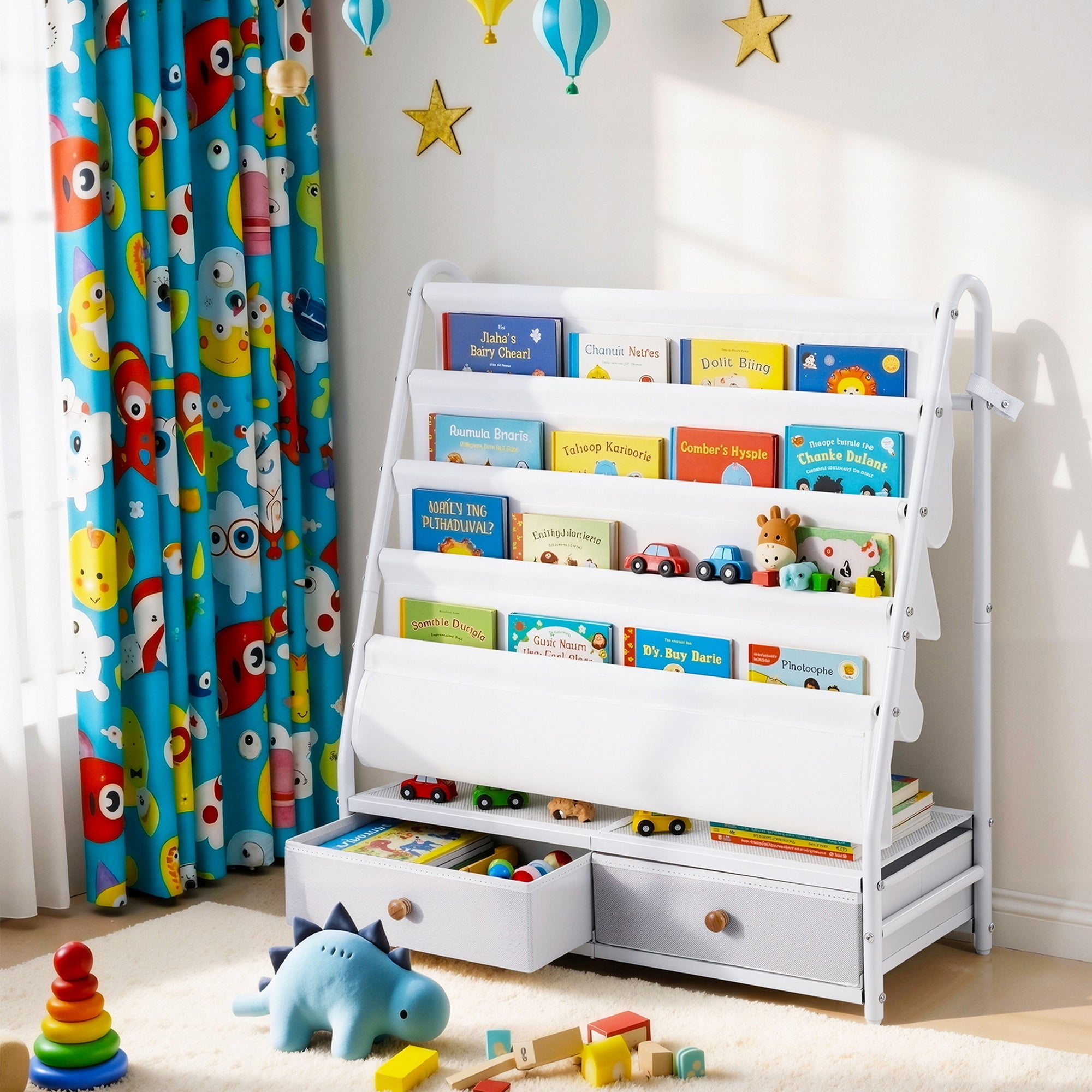 Kids Bookshelf Metal Storage Rack Toy Organiser Display Shelf Drawer White - Baby & Kids > Kid's Furniture > Kid's Bookcases & Shelves - Rivercity House & Home Co. (ABN 18 642 972 209) - Affordable Modern Furniture Australia