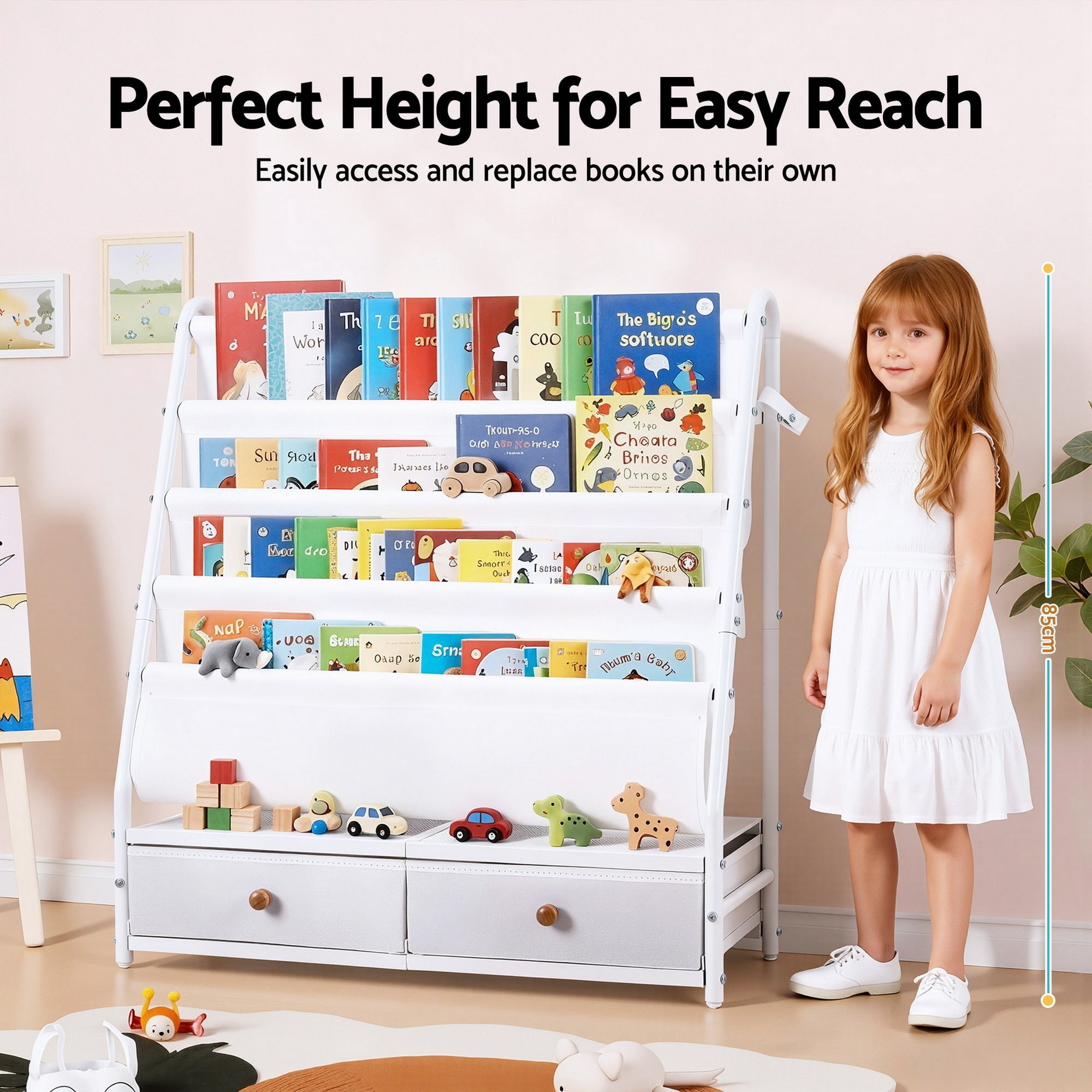 Kids Bookshelf Metal Storage Rack Toy Organiser Display Shelf Drawer White - Baby & Kids > Kid's Furniture > Kid's Bookcases & Shelves - Rivercity House & Home Co. (ABN 18 642 972 209) - Affordable Modern Furniture Australia