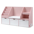 Keezi Kids Bookshelf Storage Organiser with Toy Box Drawers and Bench Seat - Pink
