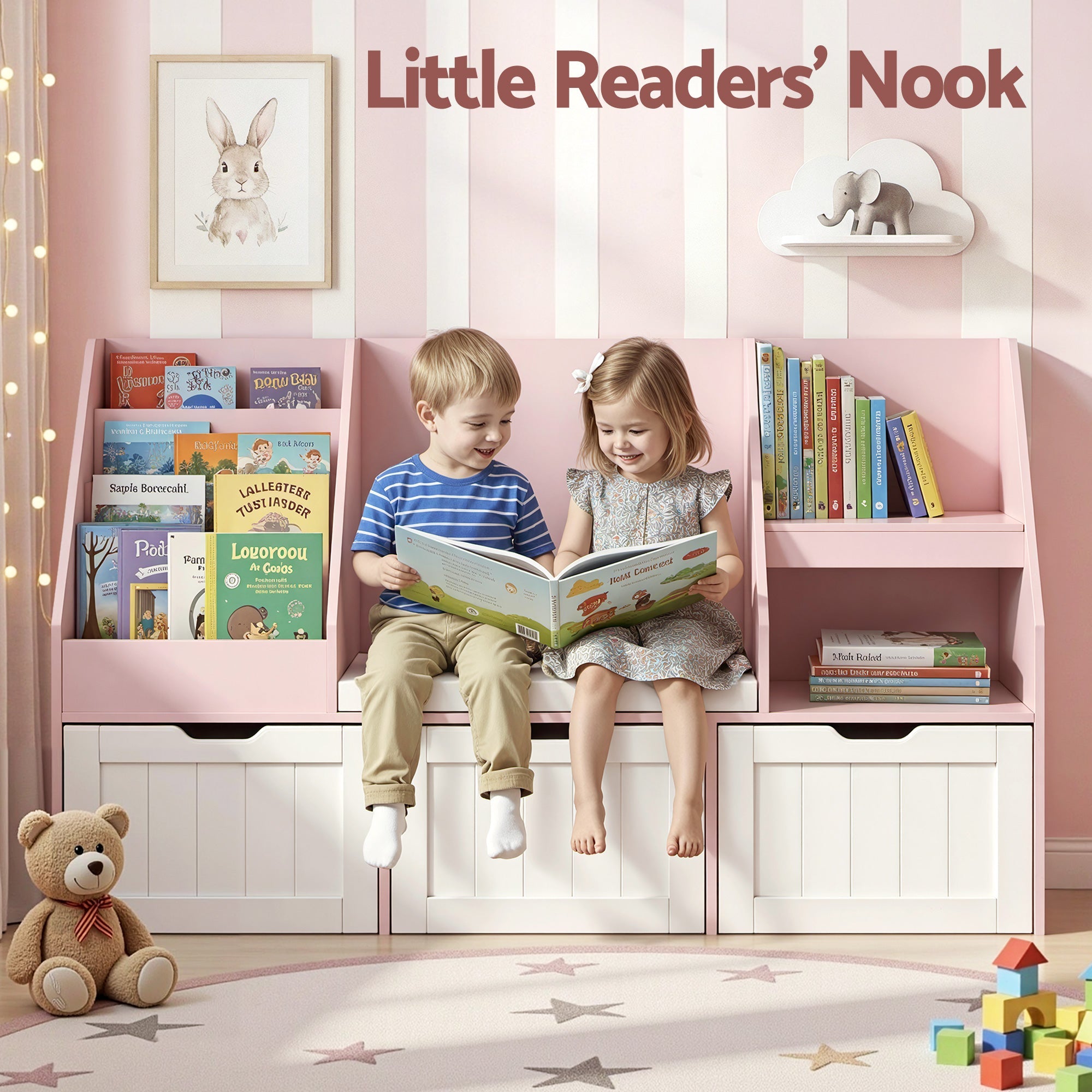 Kids Bookshelf Storage Organiser Toy Box Drawer Bench Seat Cabinet Pink - Baby & Kids > Kid's Furniture > Kid's Bookcases & Shelves - Rivercity House & Home Co. (ABN 18 642 972 209) - Affordable Modern Furniture Australia