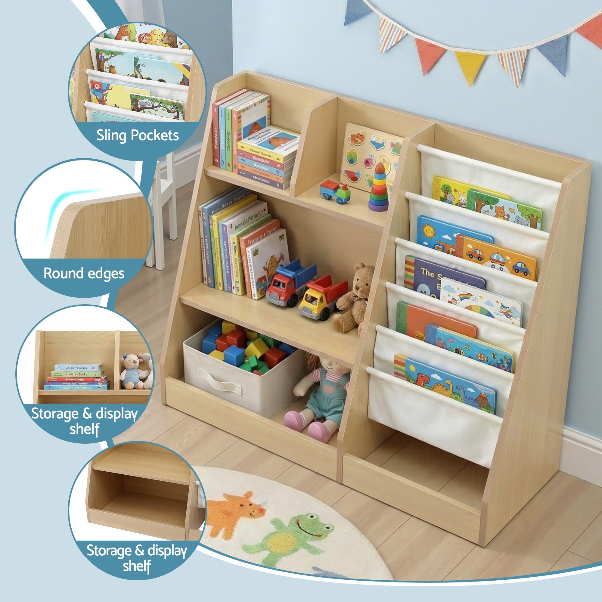 Kids Bookshelf Wood Bookcase Children Storage Rack Display Shelves Holder - Baby & Kids > Kid's Furniture > Kid's Bookcases & Shelves - Rivercity House & Home Co. (ABN 18 642 972 209) - Affordable Modern Furniture Australia