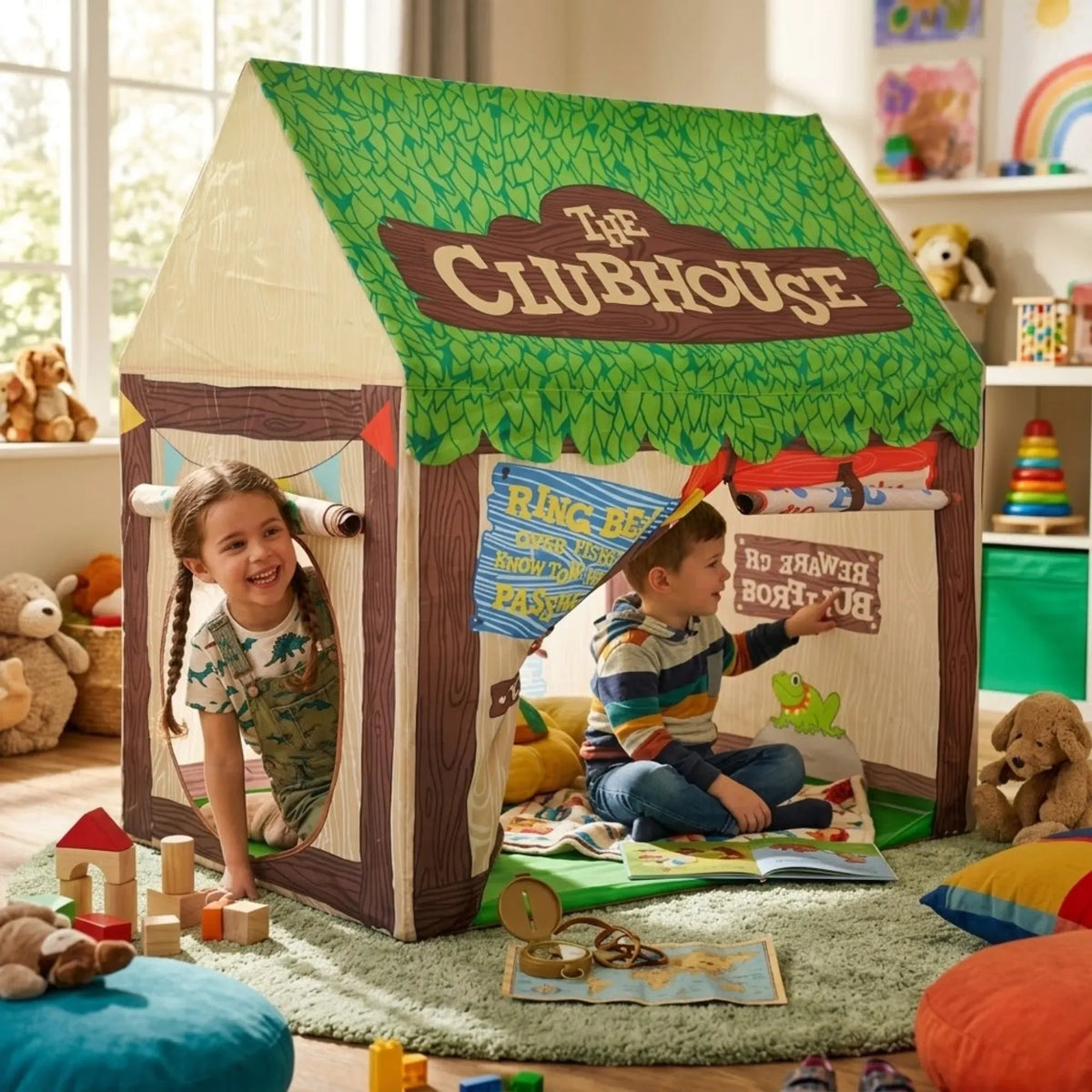 Kids Clubhouse Play Tent with Pop-Up Frame and Carry Bag - Green - Baby & Kids > Baby & Kid's Toys > Outdoor Play Equipment - Rivercity House & Home Co. (ABN 18 642 972 209) - Affordable Modern Furniture Australia