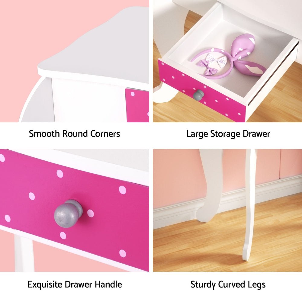 Kids Dressing Table Vanity Makeup Chair Set Wooden 3 Mirror Drawer Pink - Baby & Kids > Kid's Furniture > Kid's Dressers, Cupboards & Wardrobes - Rivercity House & Home Co. (ABN 18 642 972 209) - Affordable Modern Furniture Australia