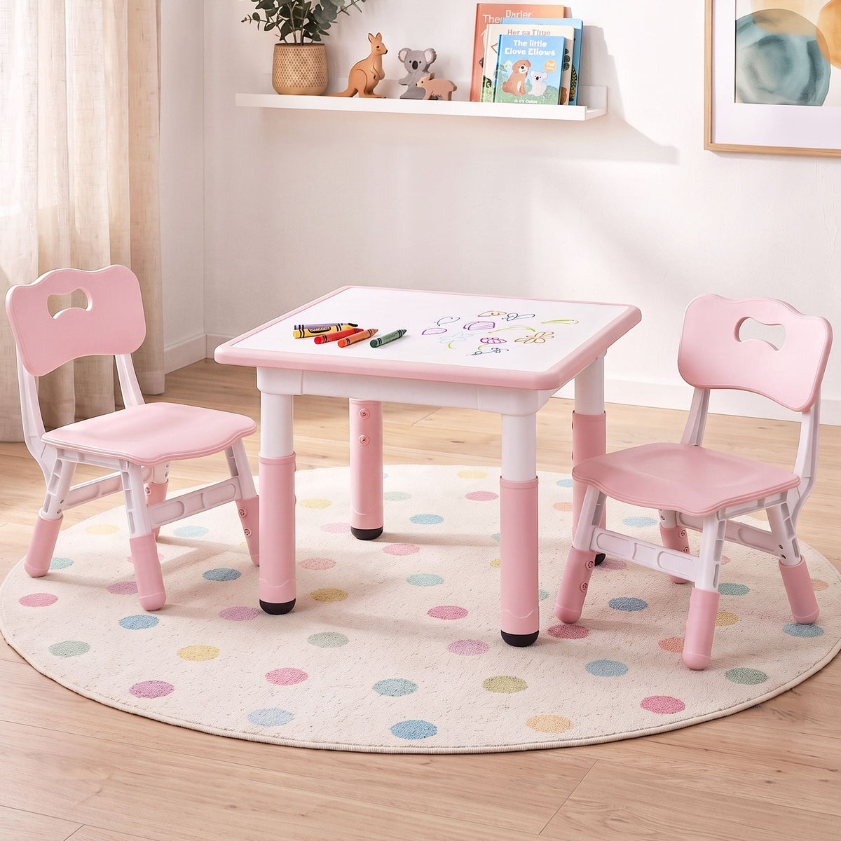 Kids Height Adjustable Table and 2 Chairs Set with Graffiti Draw-on Top - Pink - Baby & Kids > Kid's Furniture > Kid's Tables, Chairs & Seats - Rivercity House & Home Co. (ABN 18 642 972 209) - Affordable Modern Furniture Australia