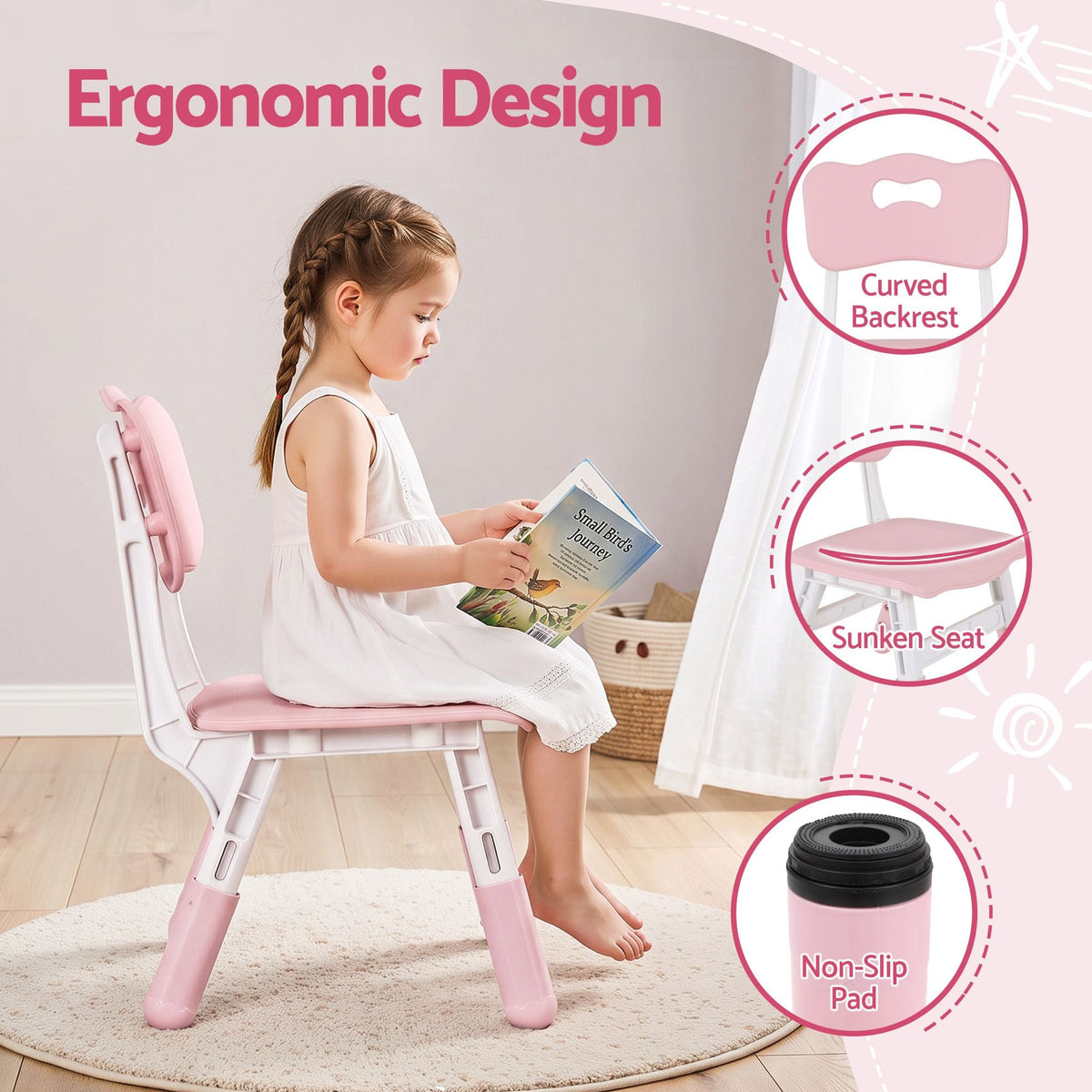 Kids Height Adjustable Table and 2 Chairs Set with Graffiti Draw-on Top - Pink - Baby & Kids > Kid's Furniture > Kid's Tables, Chairs & Seats - Rivercity House & Home Co. (ABN 18 642 972 209) - Affordable Modern Furniture Australia