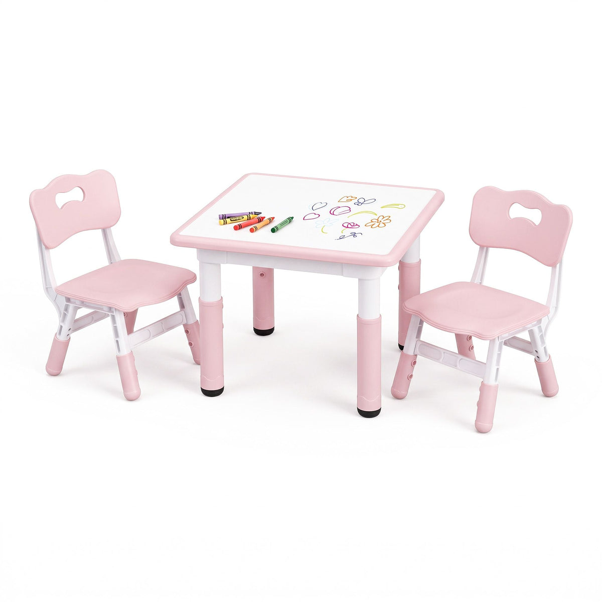 Kids Height Adjustable Table and 2 Chairs Set with Graffiti Draw-on Top - Pink - Baby & Kids > Kid's Furniture > Kid's Tables, Chairs & Seats - Rivercity House & Home Co. (ABN 18 642 972 209) - Affordable Modern Furniture Australia