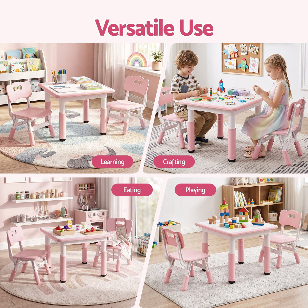 Kids Height Adjustable Table and 2 Chairs Set with Graffiti Draw-on Top - Pink - Baby & Kids > Kid's Furniture > Kid's Tables, Chairs & Seats - Rivercity House & Home Co. (ABN 18 642 972 209) - Affordable Modern Furniture Australia