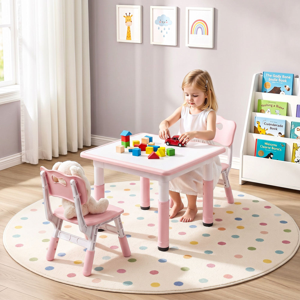 Kids Height Adjustable Table and 2 Chairs Set with Graffiti Draw-on Top - Pink - Baby & Kids > Kid's Furniture > Kid's Tables, Chairs & Seats - Rivercity House & Home Co. (ABN 18 642 972 209) - Affordable Modern Furniture Australia