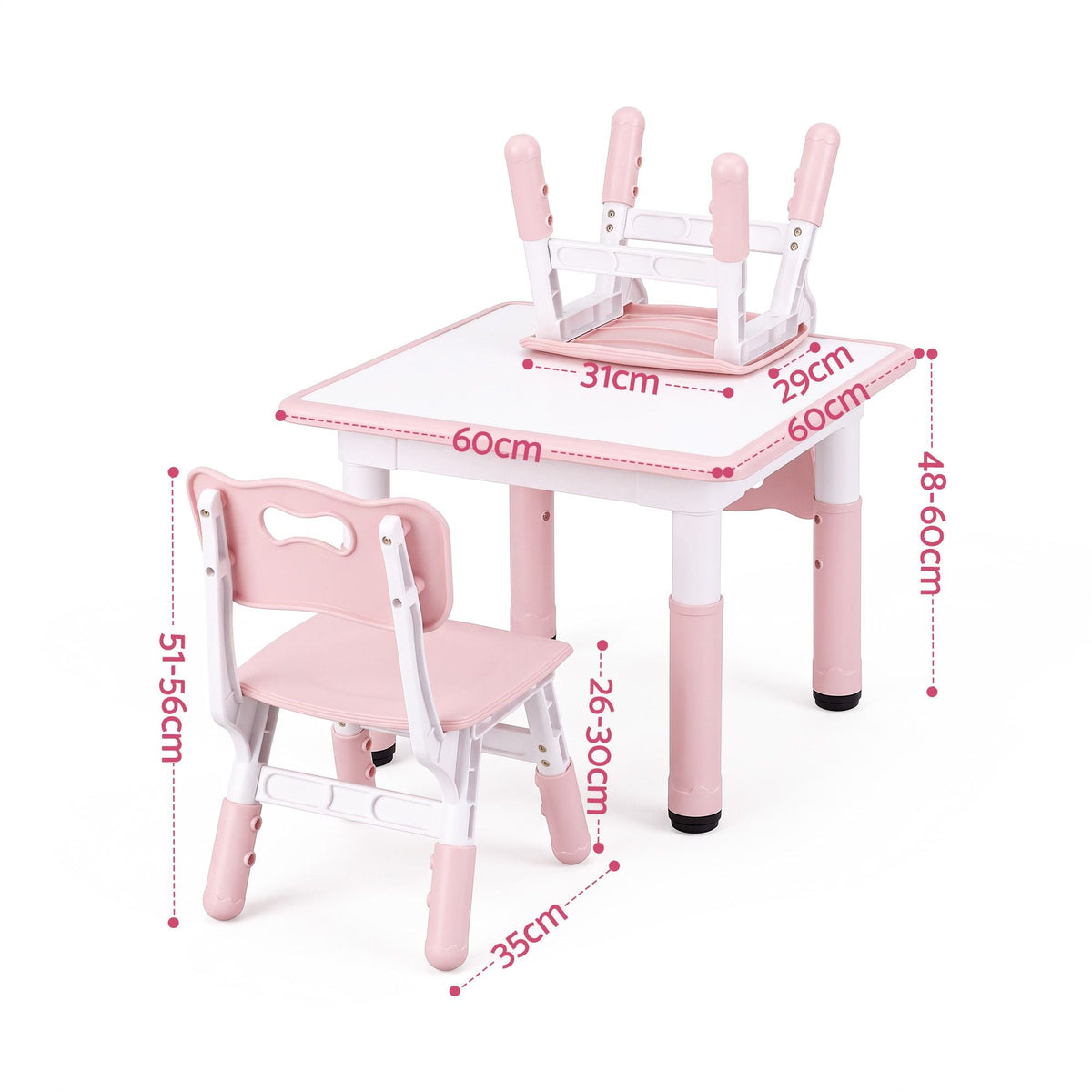 Kids Height Adjustable Table and 2 Chairs Set with Graffiti Draw-on Top - Pink - Baby & Kids > Kid's Furniture > Kid's Tables, Chairs & Seats - Rivercity House & Home Co. (ABN 18 642 972 209) - Affordable Modern Furniture Australia